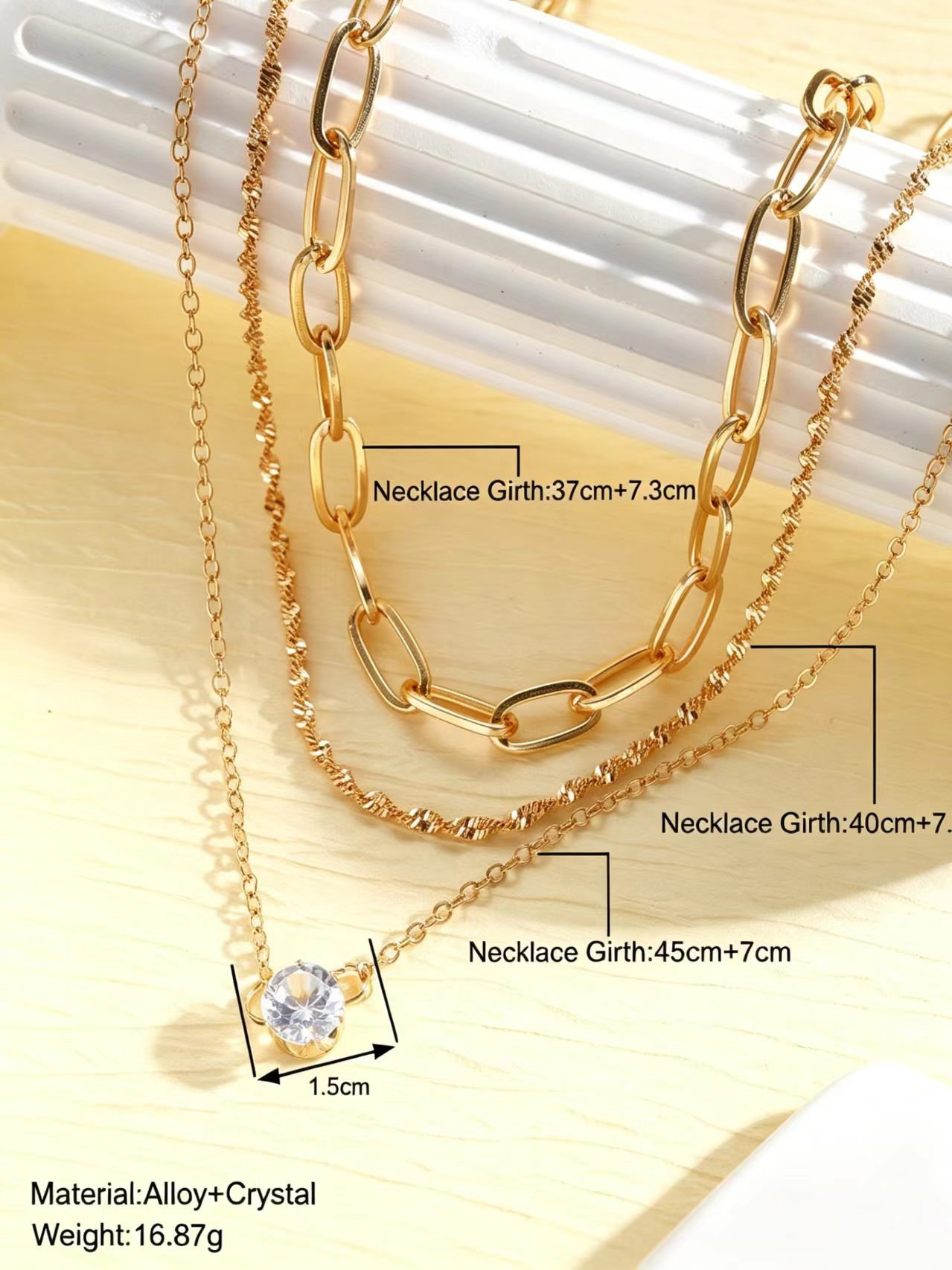 Gold Layered Necklace Set with Zircon Pendant