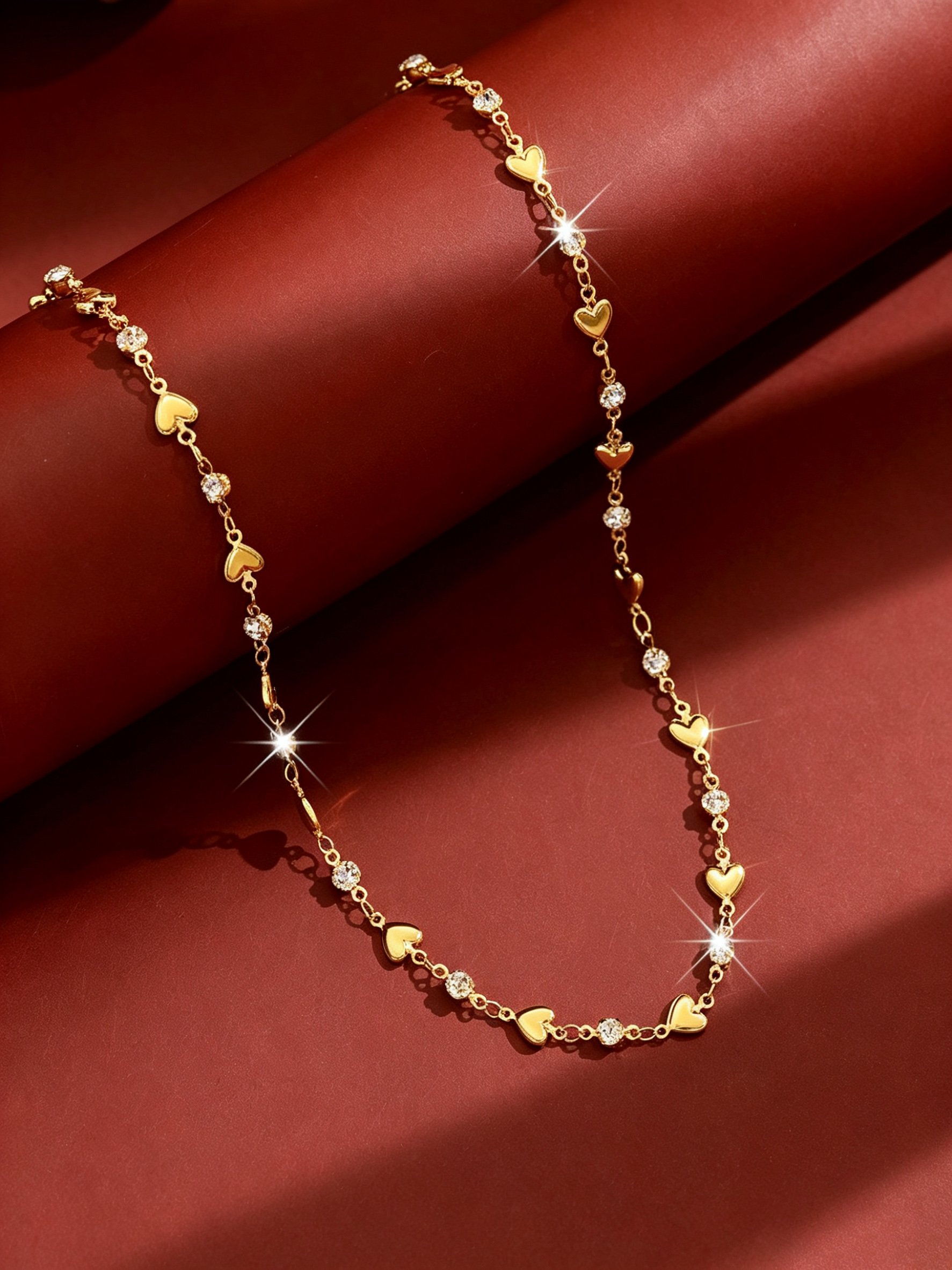Gold Heart and Rhinestone Necklace