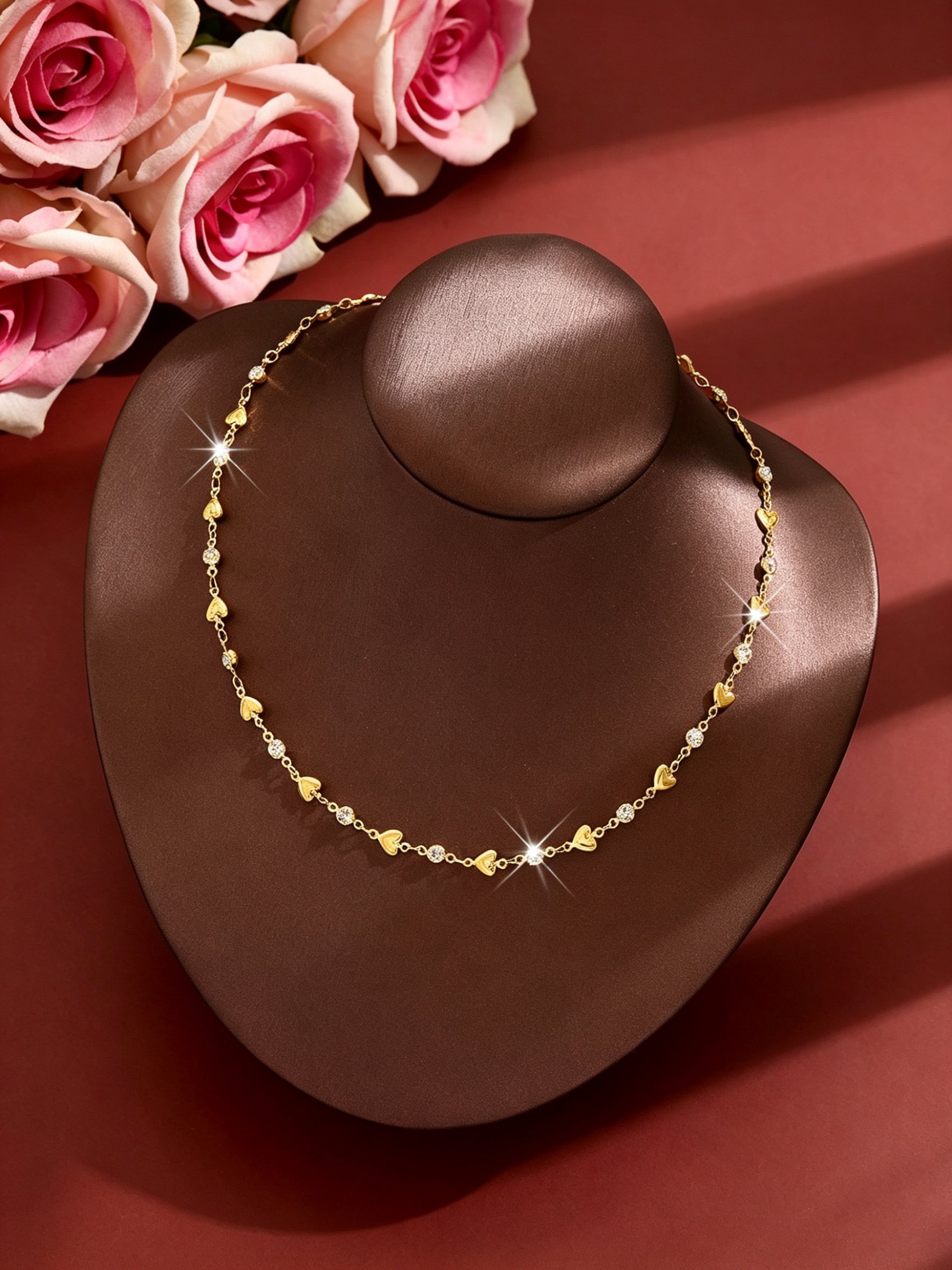 Gold Heart and Rhinestone Necklace