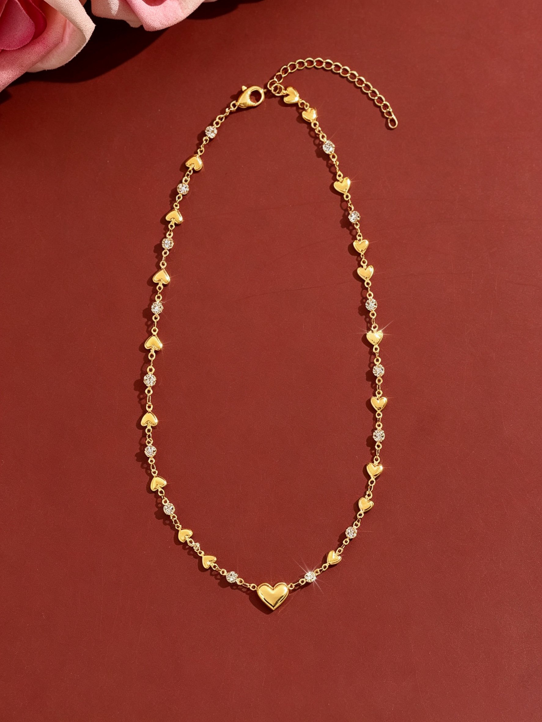 Gold Heart and Rhinestone Necklace