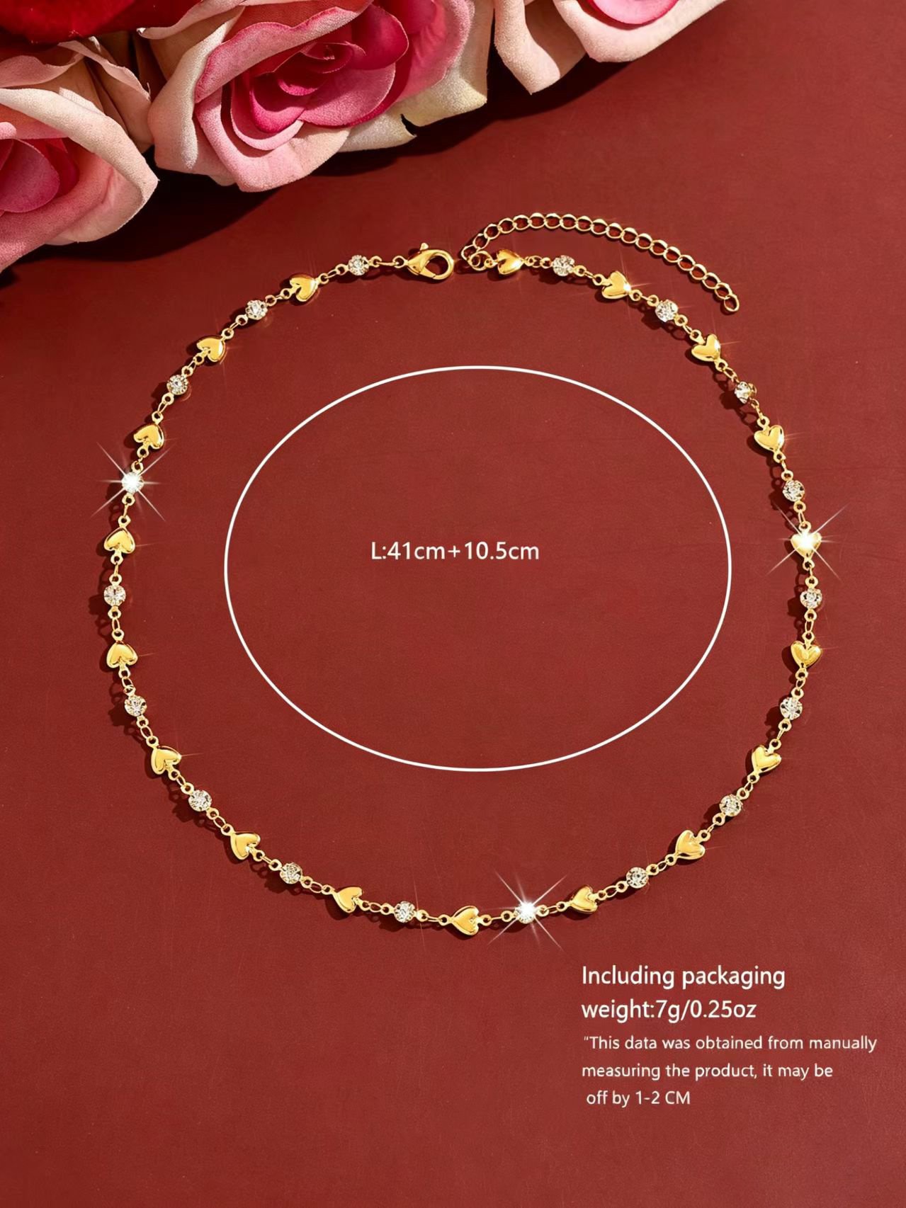 Gold Heart and Rhinestone Necklace