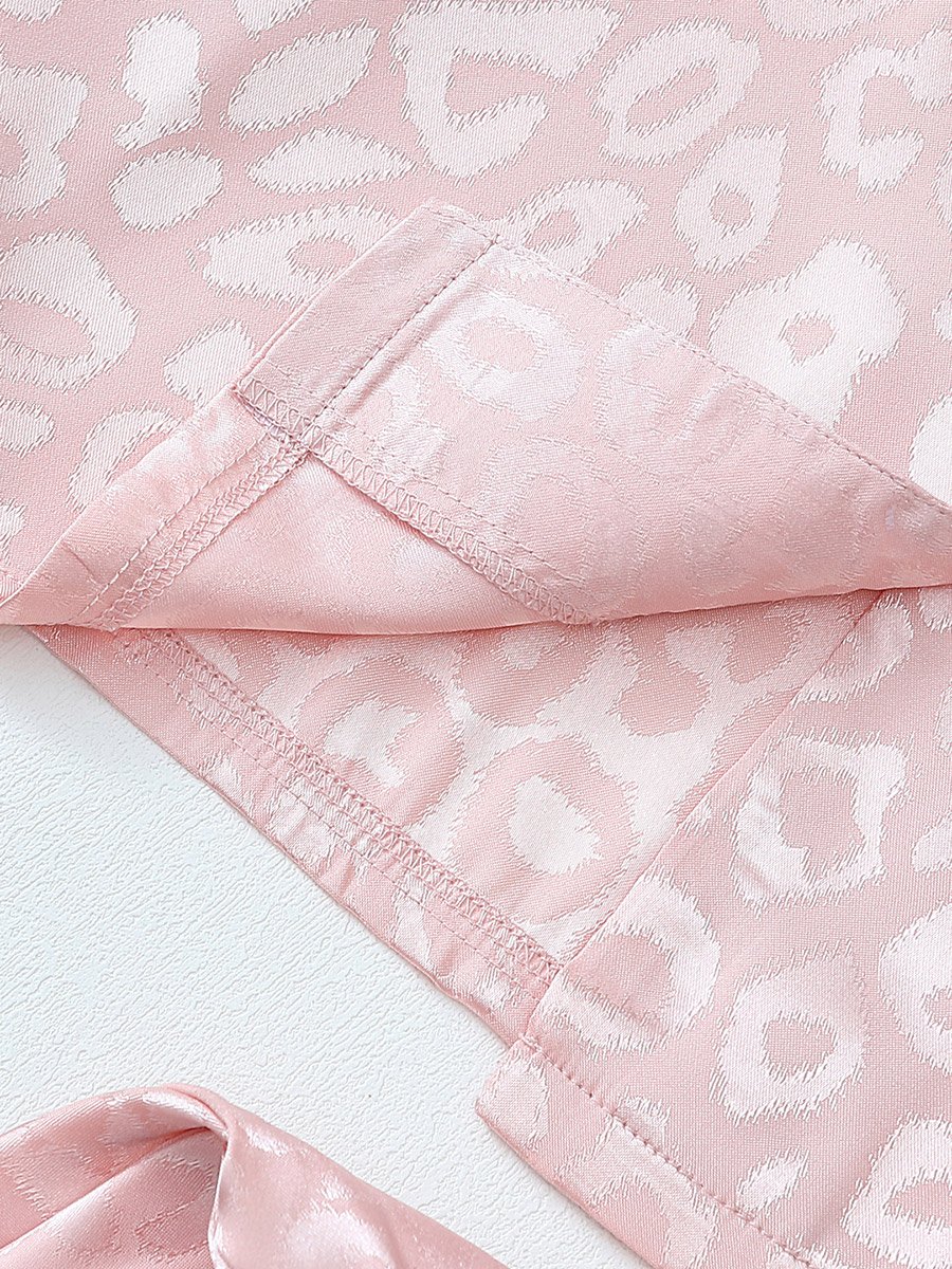 Pink Animal Jacquard Contrast Piping Shirt and Pants Pyjama Set