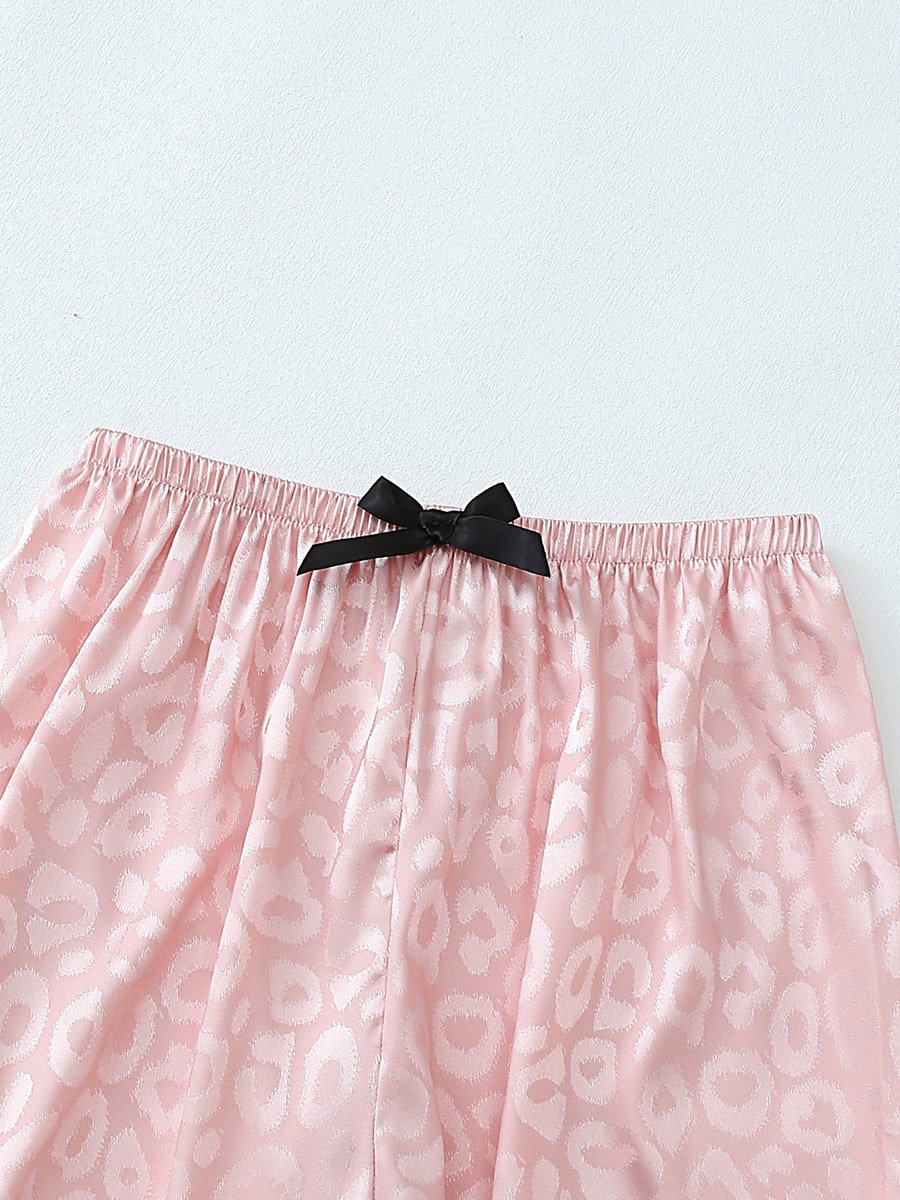 Pink Animal Jacquard Contrast Piping Shirt and Pants Pyjama Set