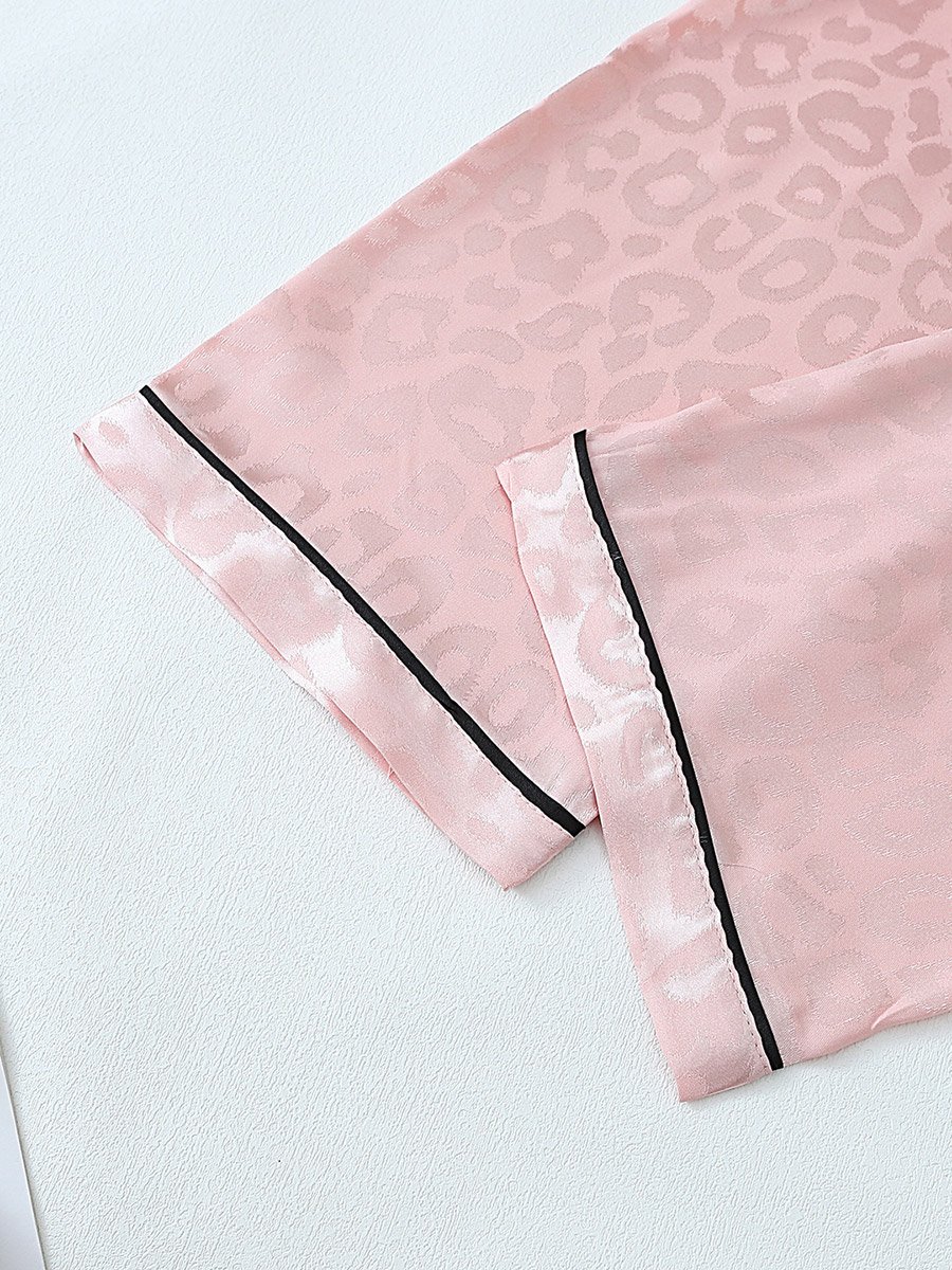 Pink Animal Jacquard Contrast Piping Shirt and Pants Pyjama Set