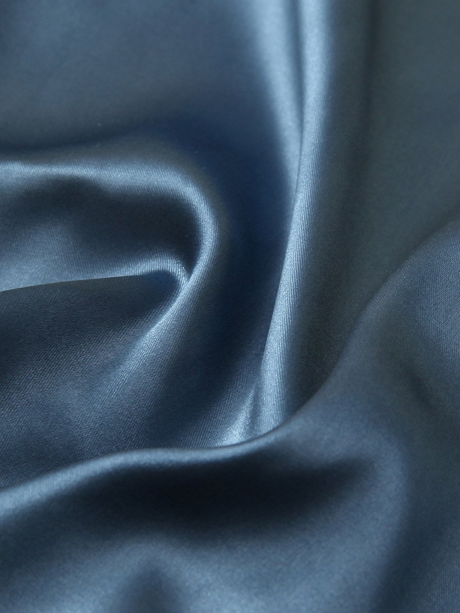 Blue Contrast Trims Satin Shirt and Straight Leg Pants Pyjama Set