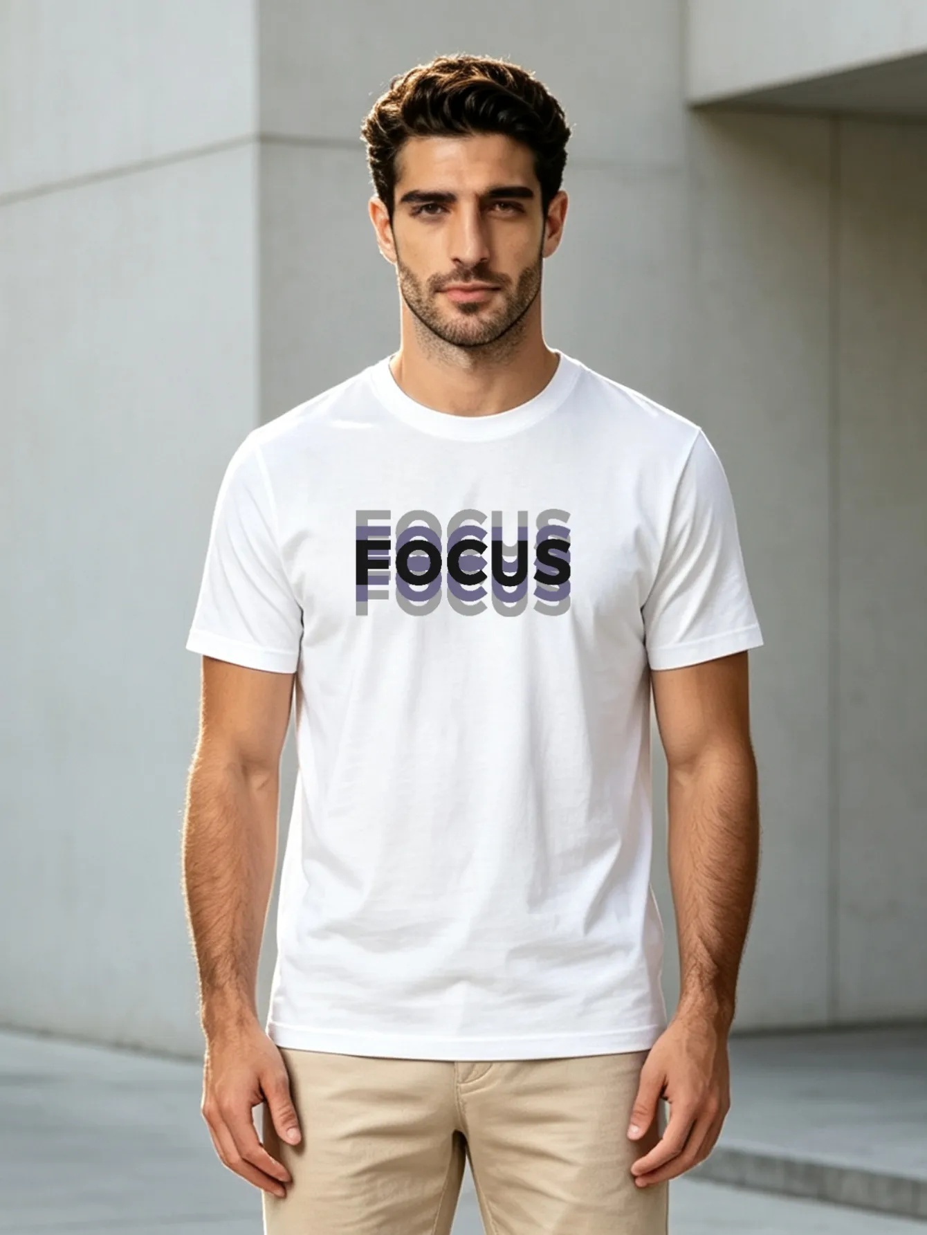 White Text Print Regular Fit T-Shirt