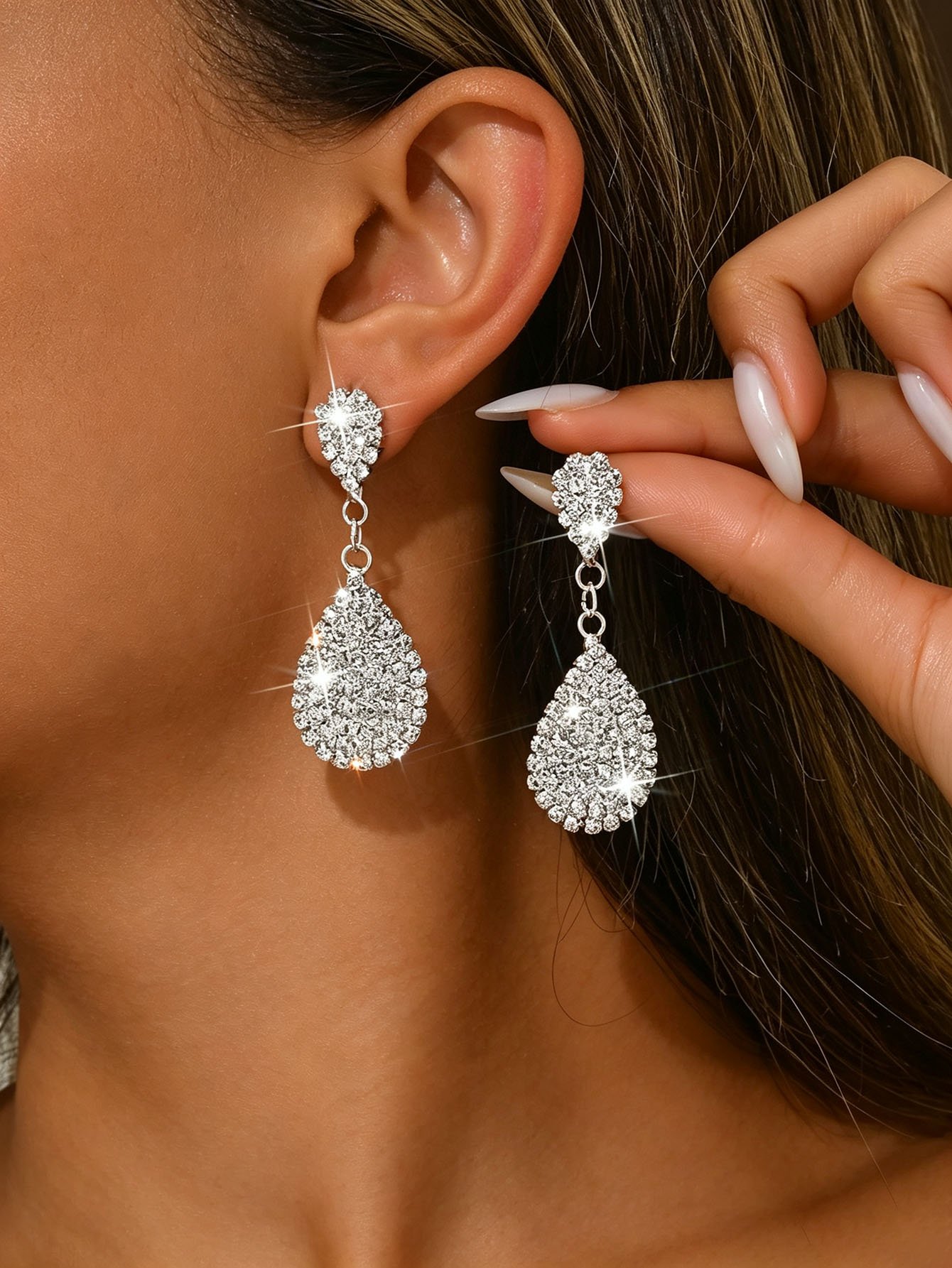 Silver Teardrop Dangle Earrings - Crystal Drop for Everyday Wear.