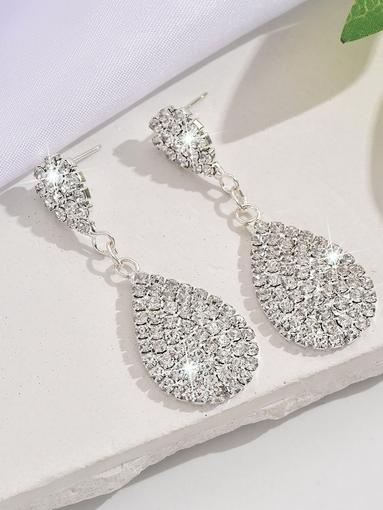 Silver Teardrop Dangle Earrings - Crystal Drop for Everyday Wear.