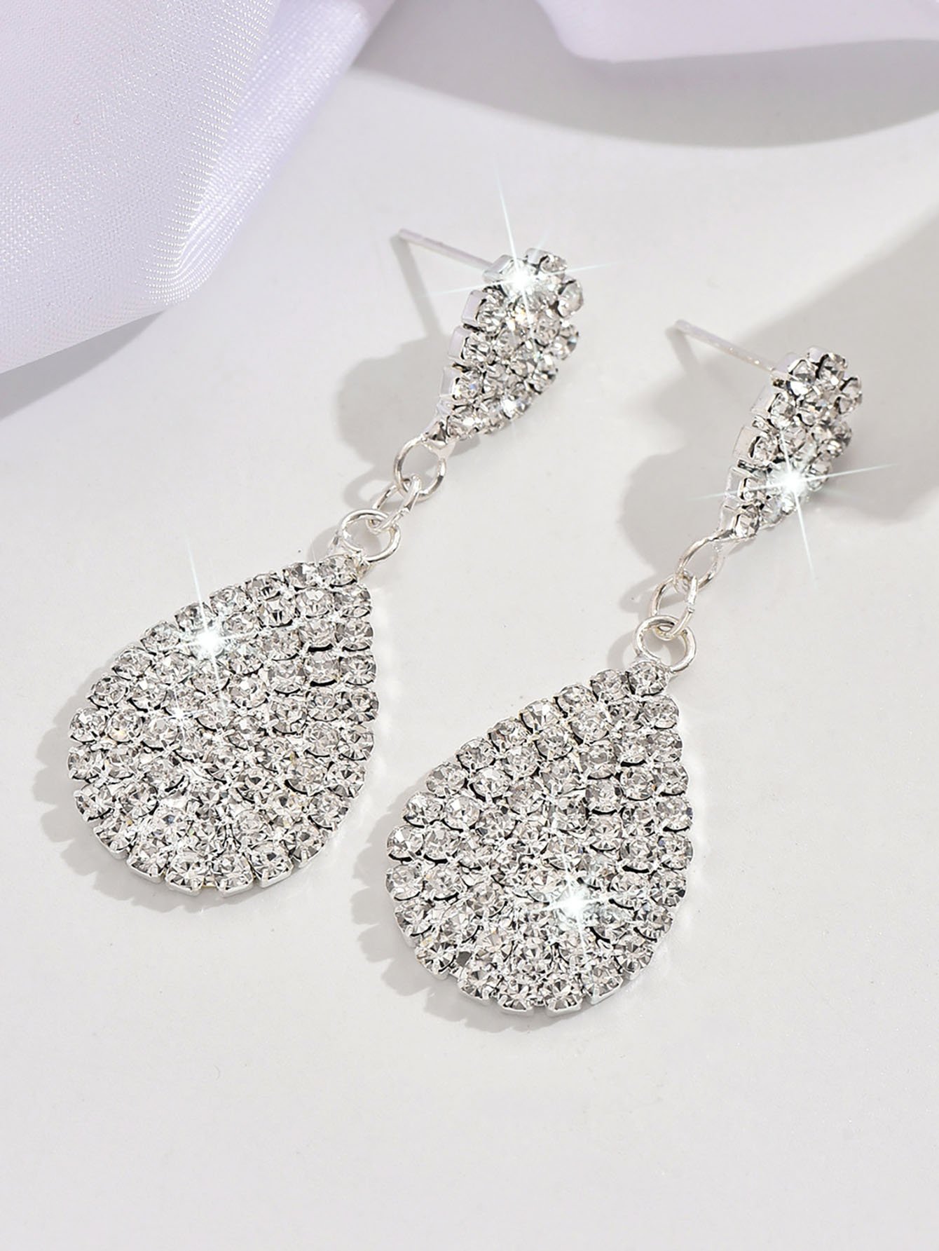 Silver Teardrop Dangle Earrings - Crystal Drop for Everyday Wear.