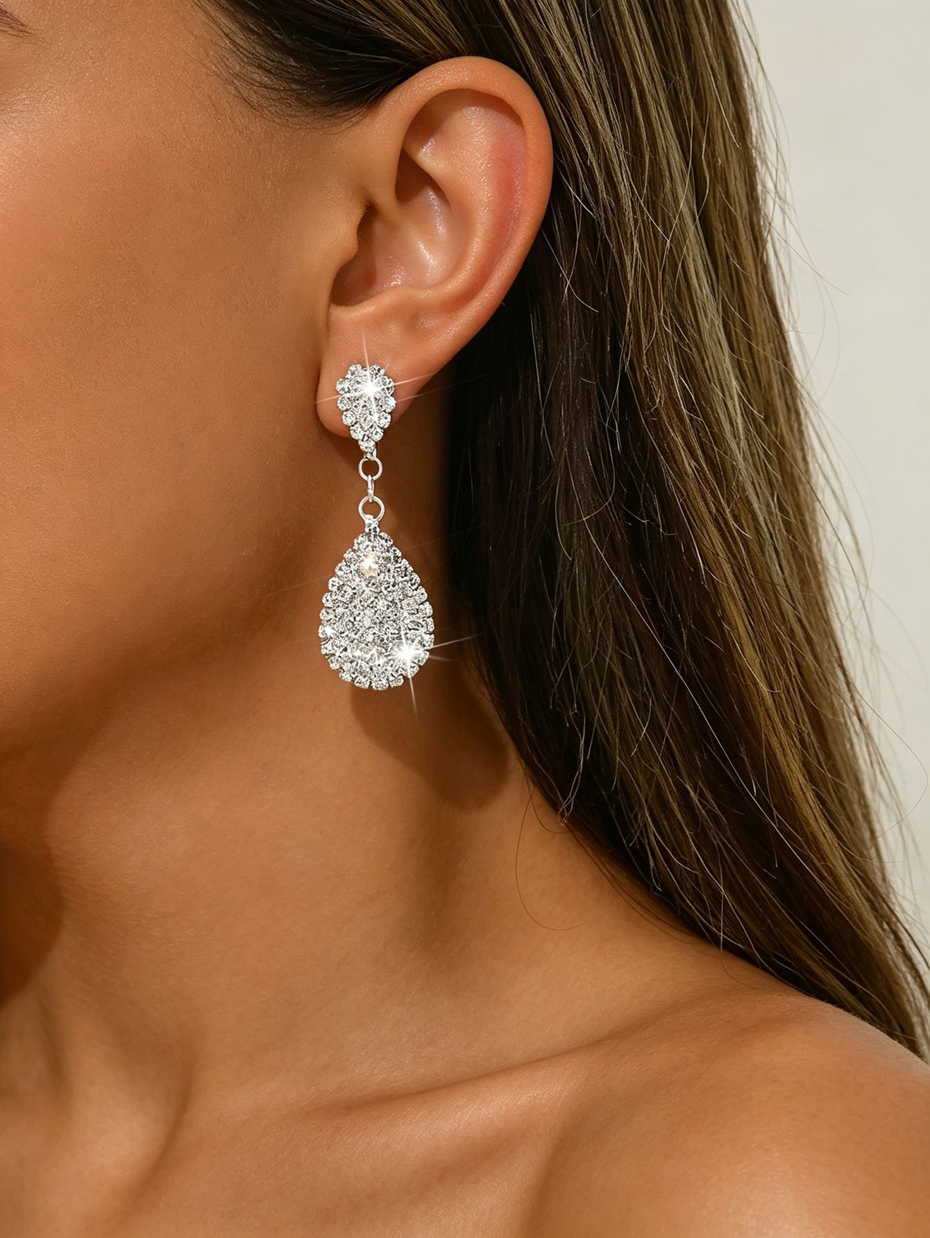 Silver Teardrop Dangle Earrings - Crystal Drop for Everyday Wear.