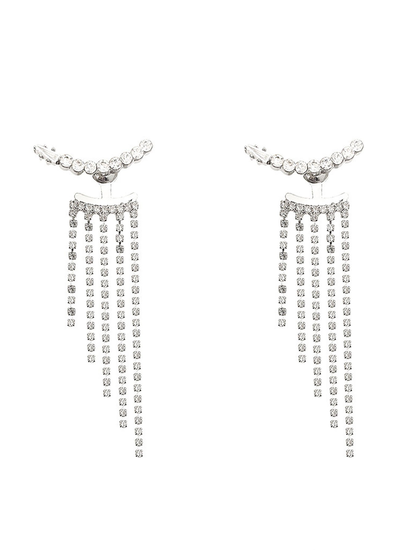 White Rhinestone Tassel Dangle Earrings for Women - Casual Sparkle.