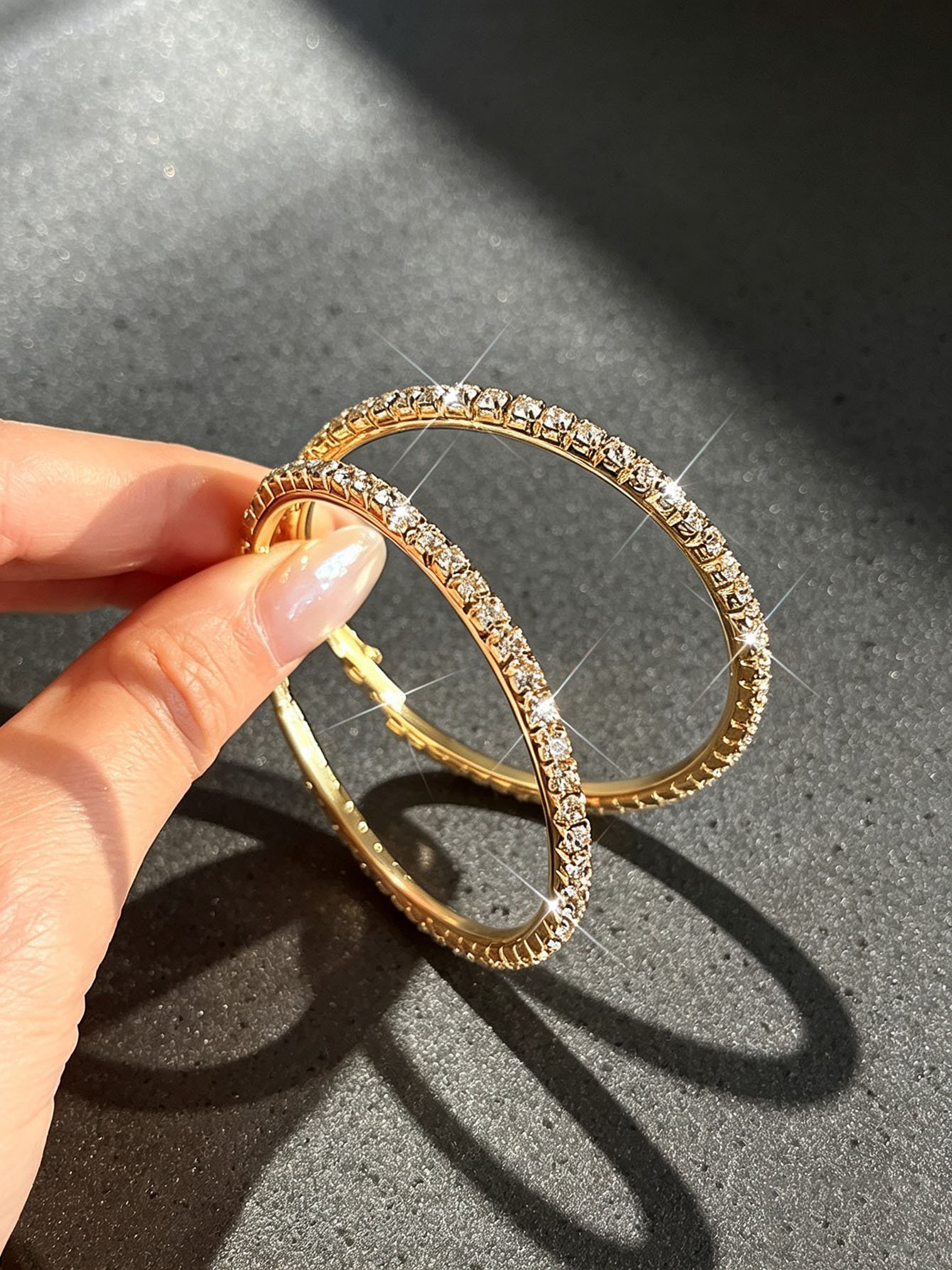 Sparkling Gold Rhinestone Hoop Earrings - Everyday Wear.