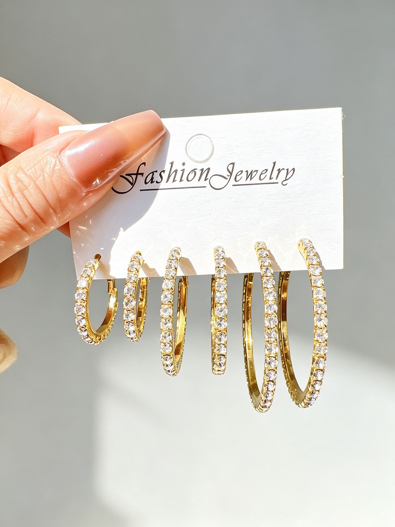Sparkling Gold Rhinestone Hoop Earrings - Everyday Wear.