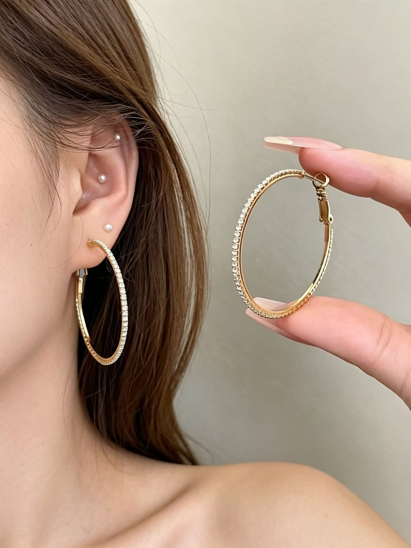 Sparkling Gold Rhinestone Hoop Earrings - Everyday Wear.