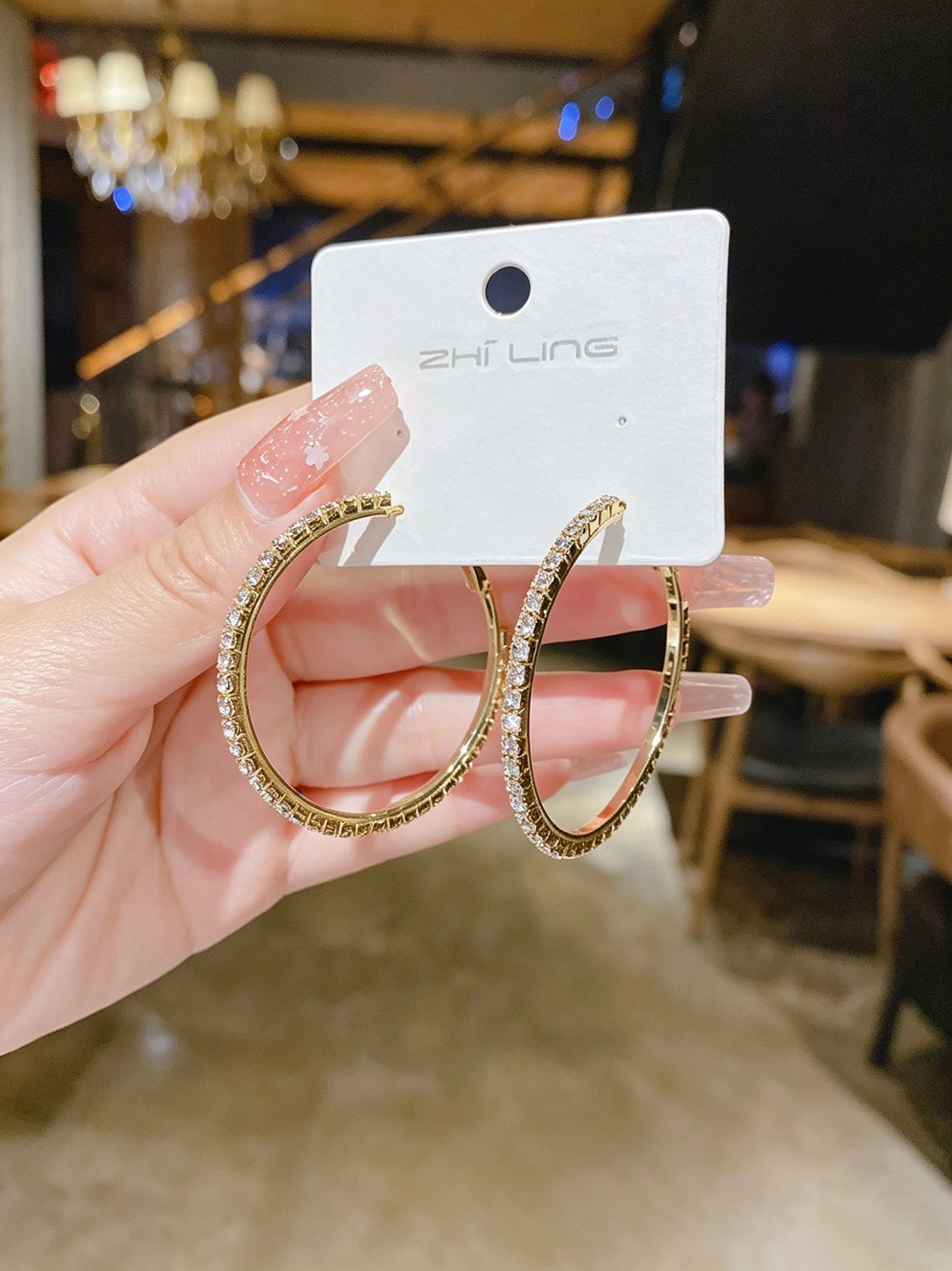 Sparkling Gold Rhinestone Hoop Earrings - Everyday Wear.
