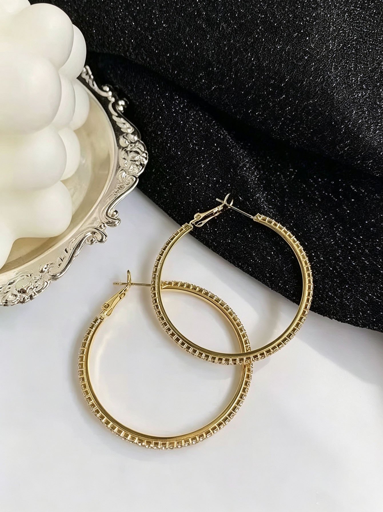 Sparkling Gold Rhinestone Hoop Earrings - Everyday Wear.