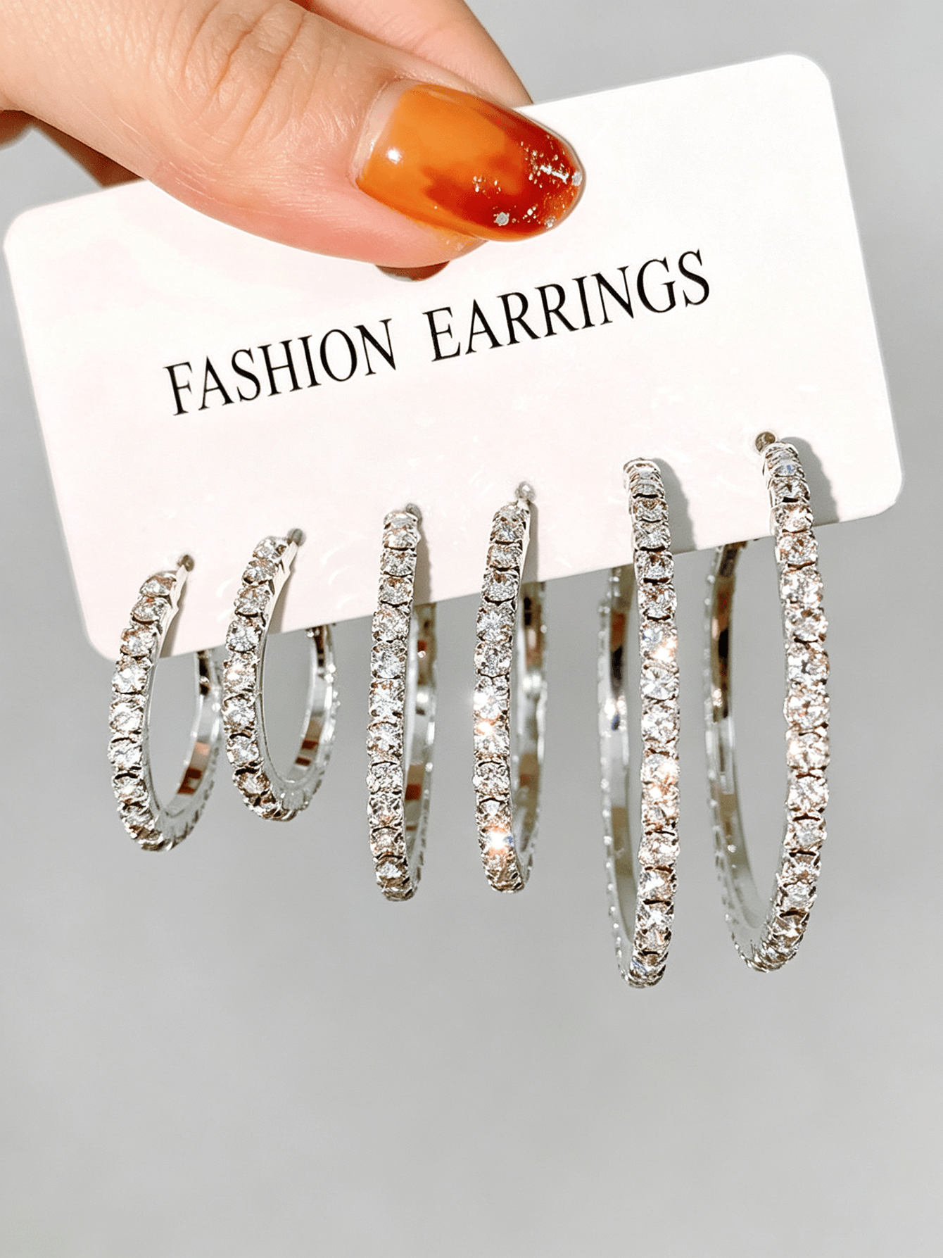 Silver Rhinestone Hoop Earrings Set for Women - Casual Dangler Style.