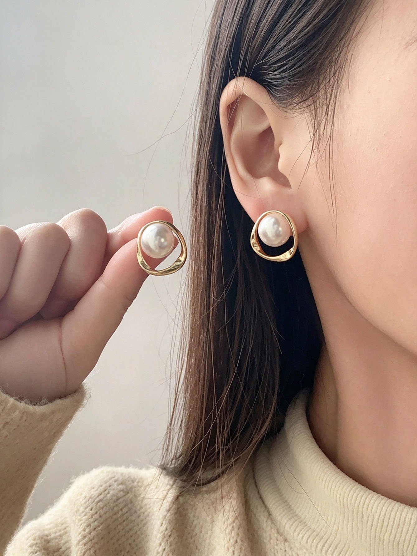 Gold and Pearl Stud Earrings for Women - Casual Wear.