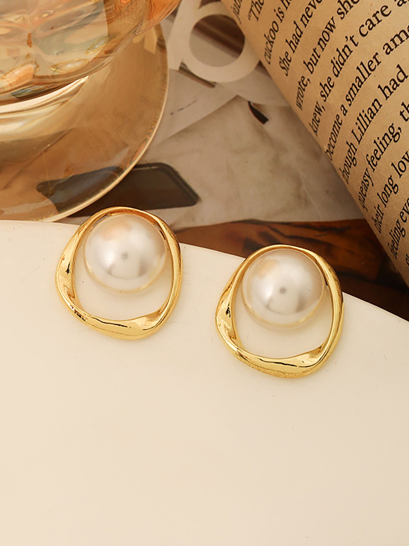 Gold and Pearl Stud Earrings for Women - Casual Wear.