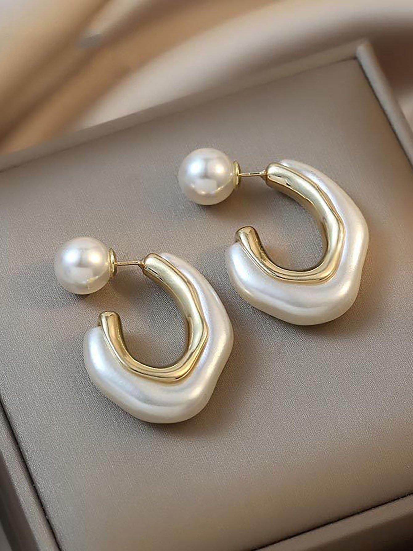 Gold Hoop Earrings with Pearl Accents for Women - Casual Collection.