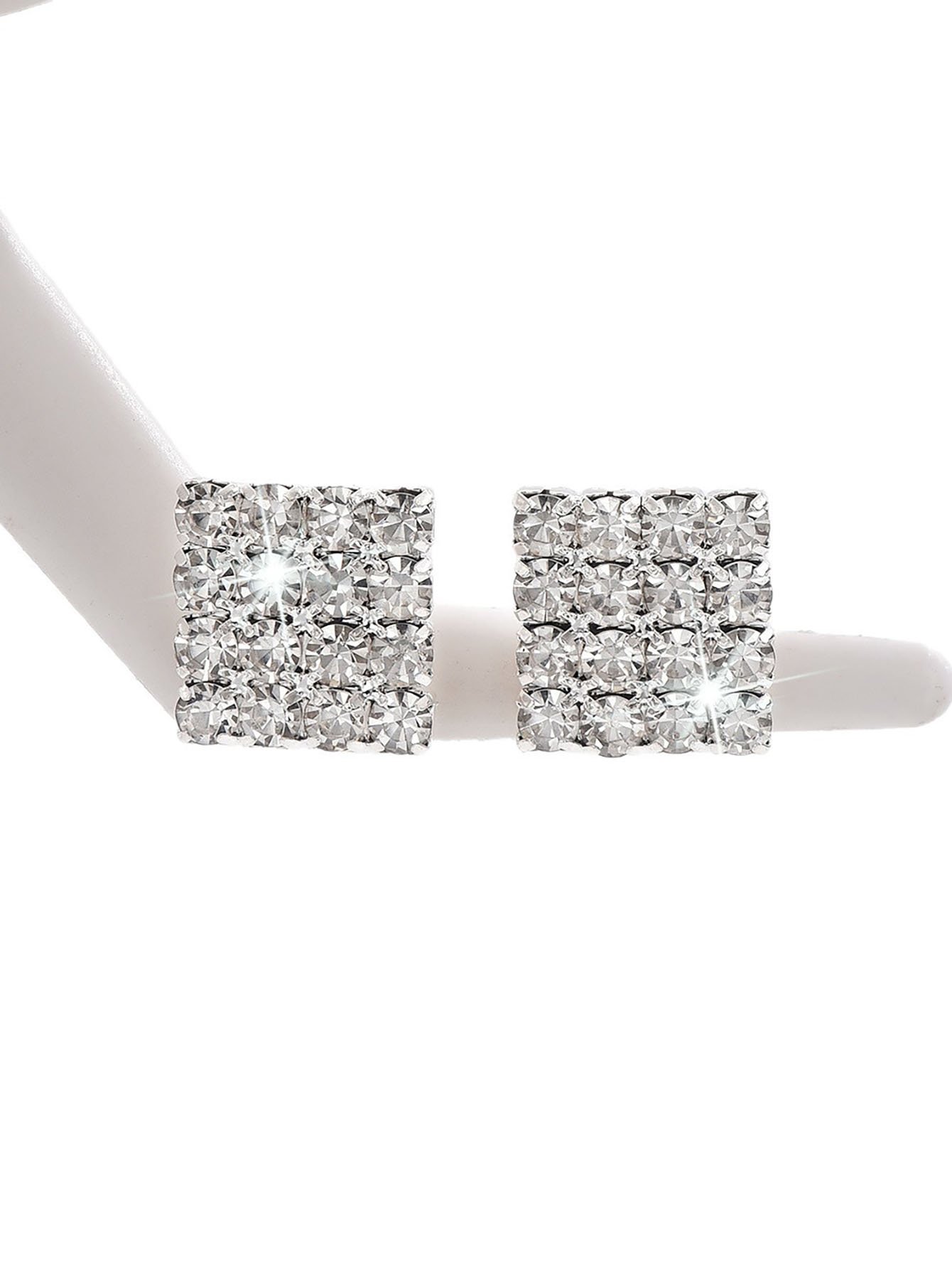 Silver Square Diamond Stud Earrings for Women - Casual Sparkle.