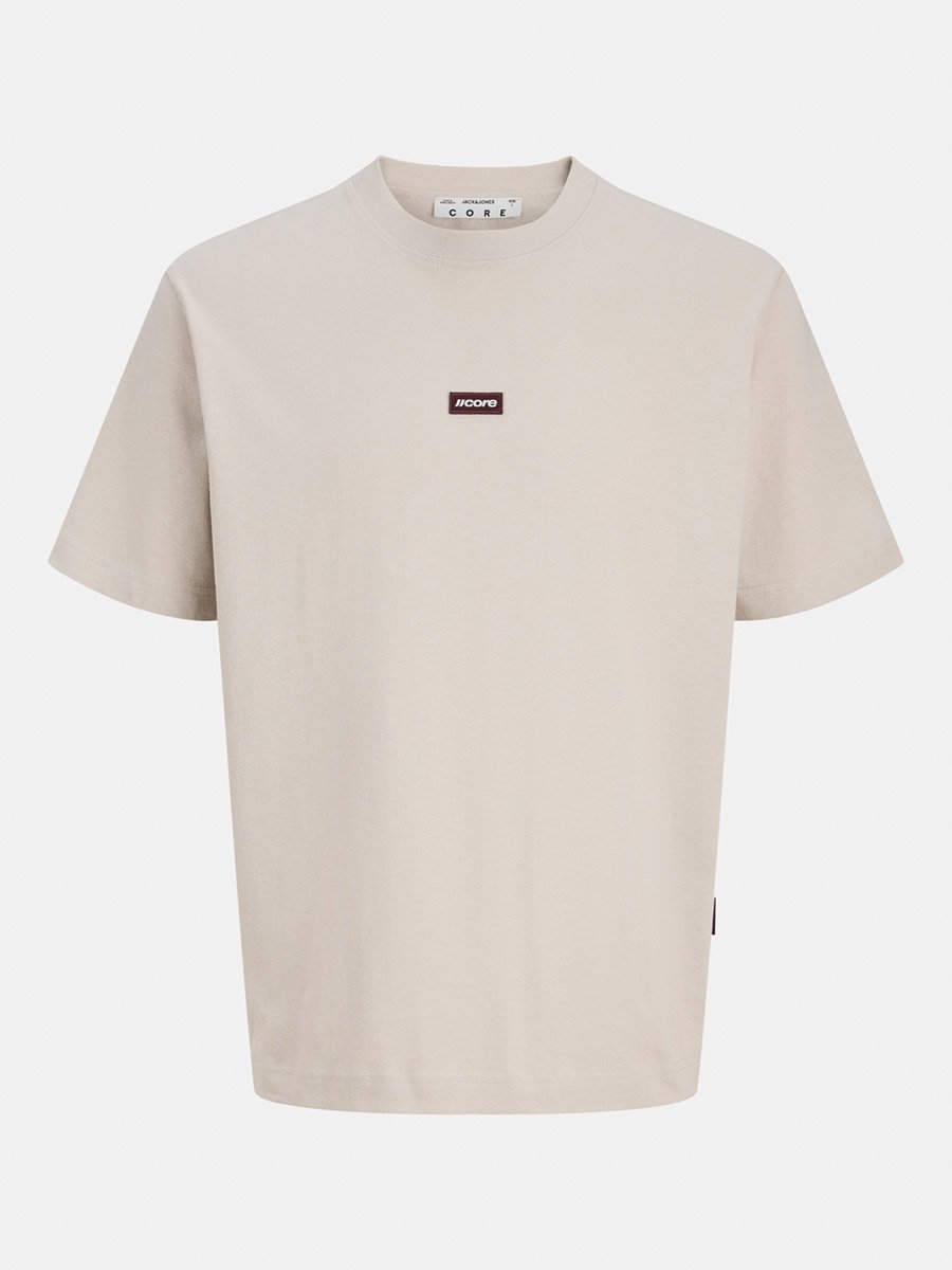 Beige Crew Neck Badge Detail T-Shirt