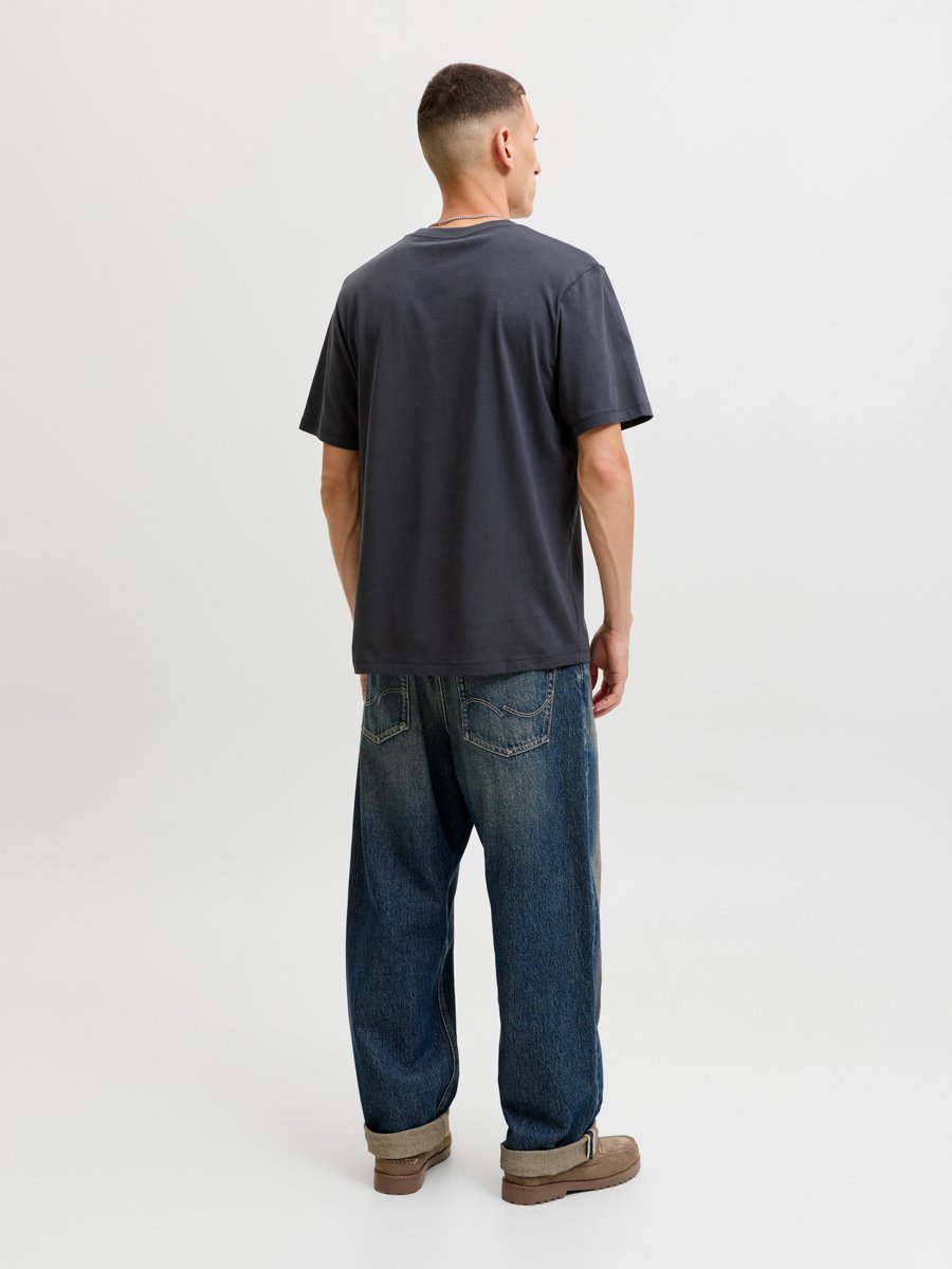 Dark Blue Crew Neck T-Shirt with Logo Print