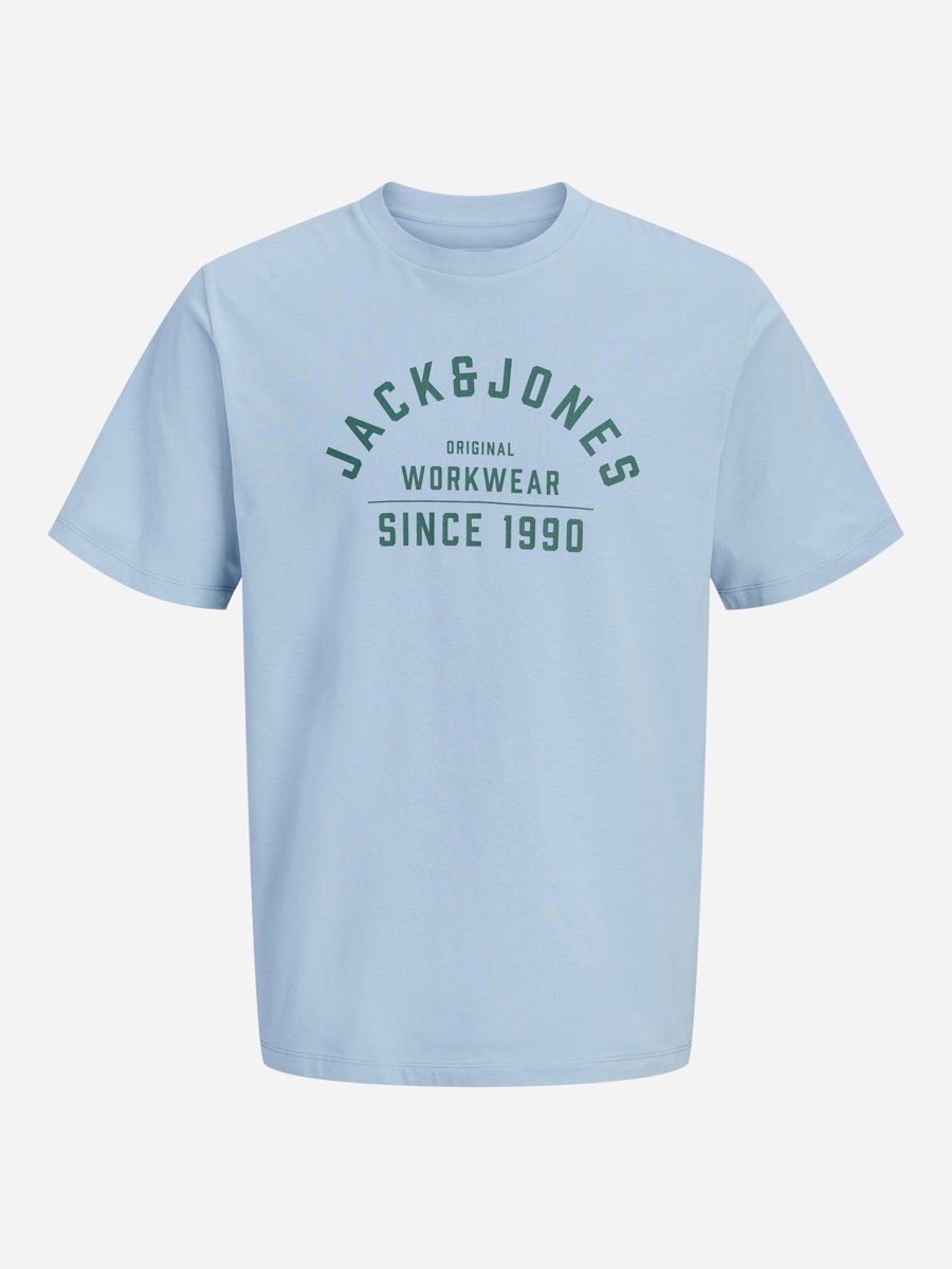Light Blue Crew Neck T-Shirt with Logo Print