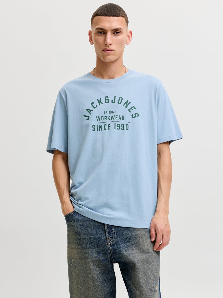 Light Blue Crew Neck T-Shirt with Logo Print