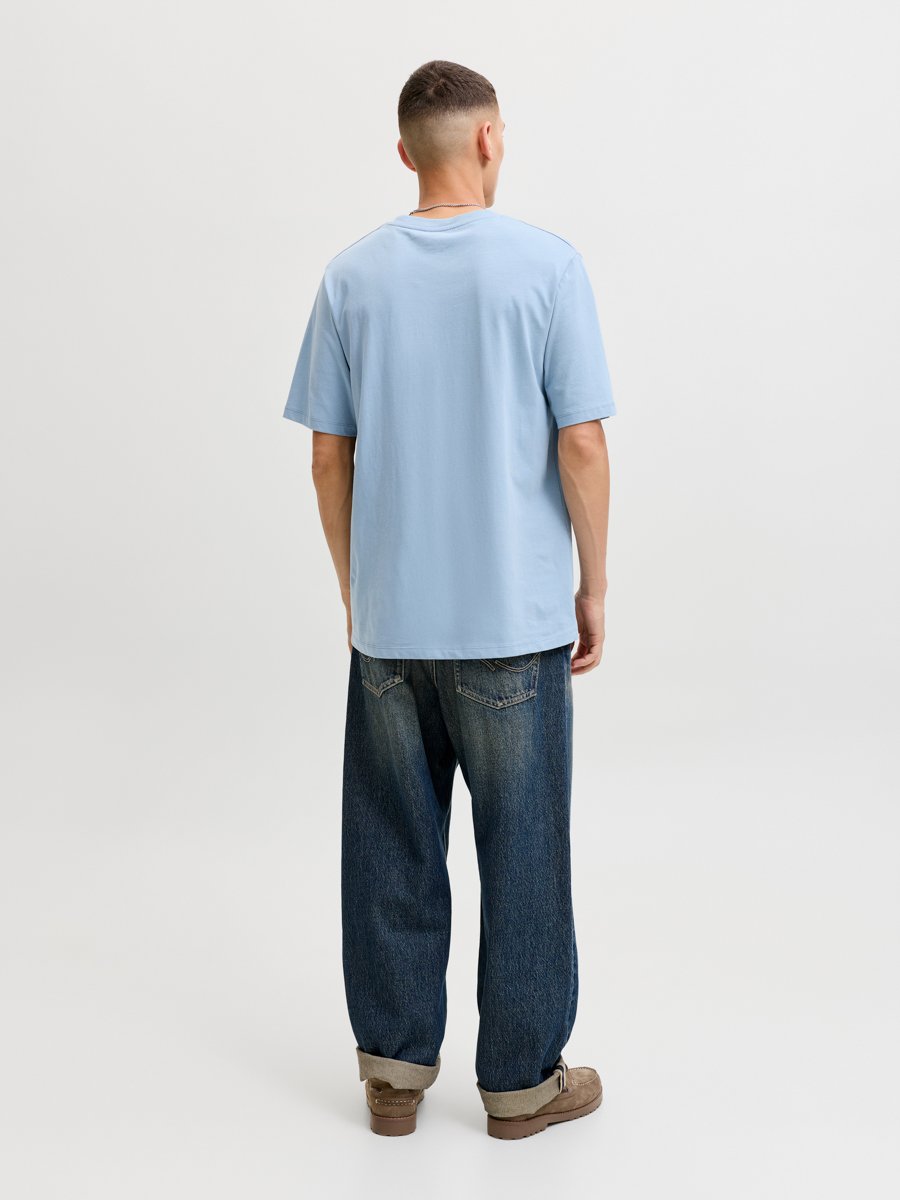 Light Blue Crew Neck T-Shirt with Logo Print