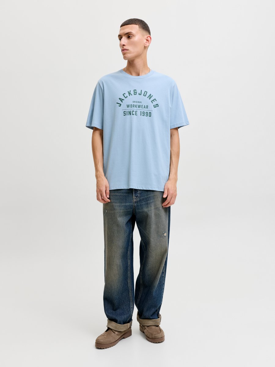 Light Blue Crew Neck T-Shirt with Logo Print