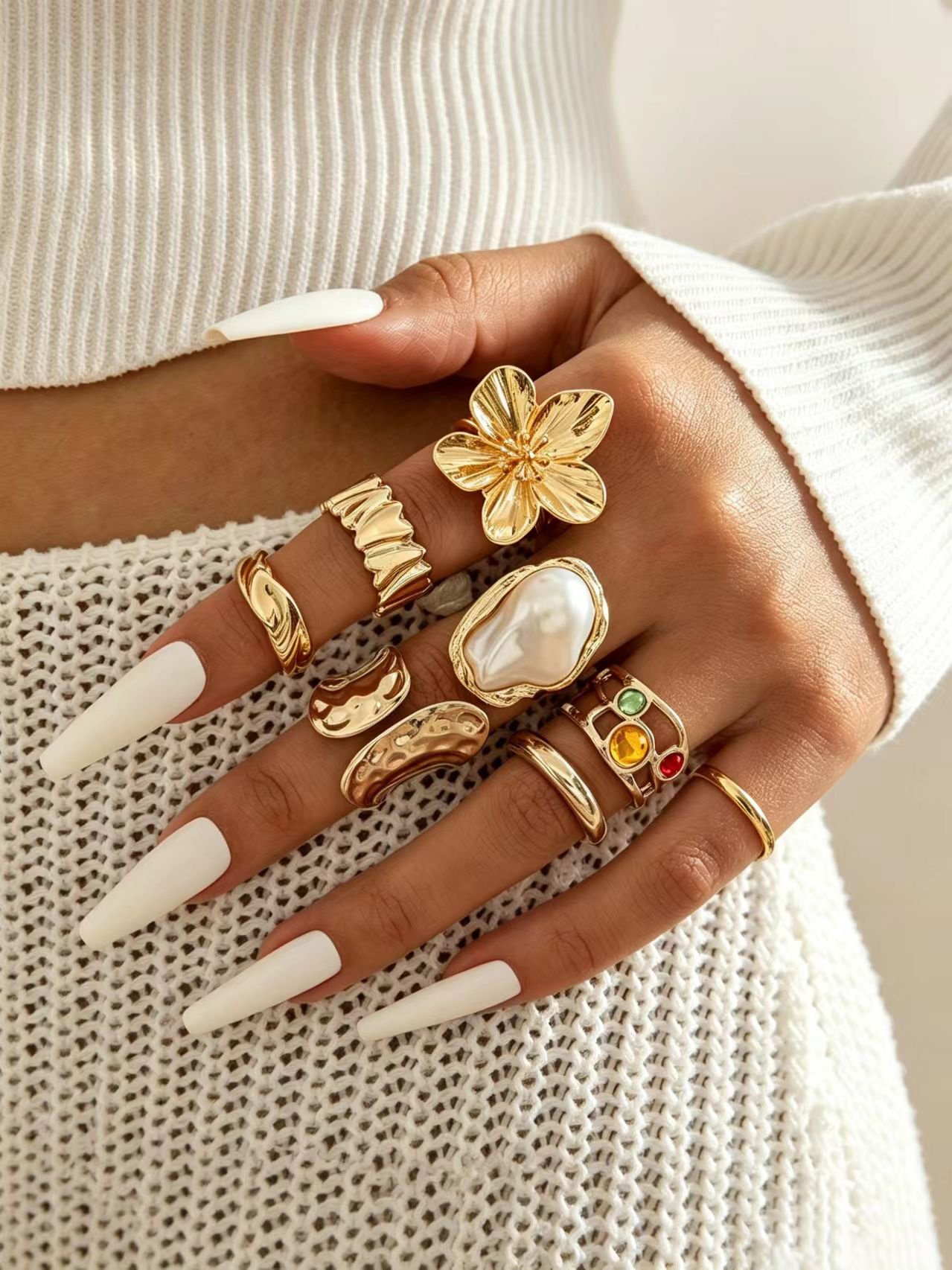 Gold Statement Ring Set