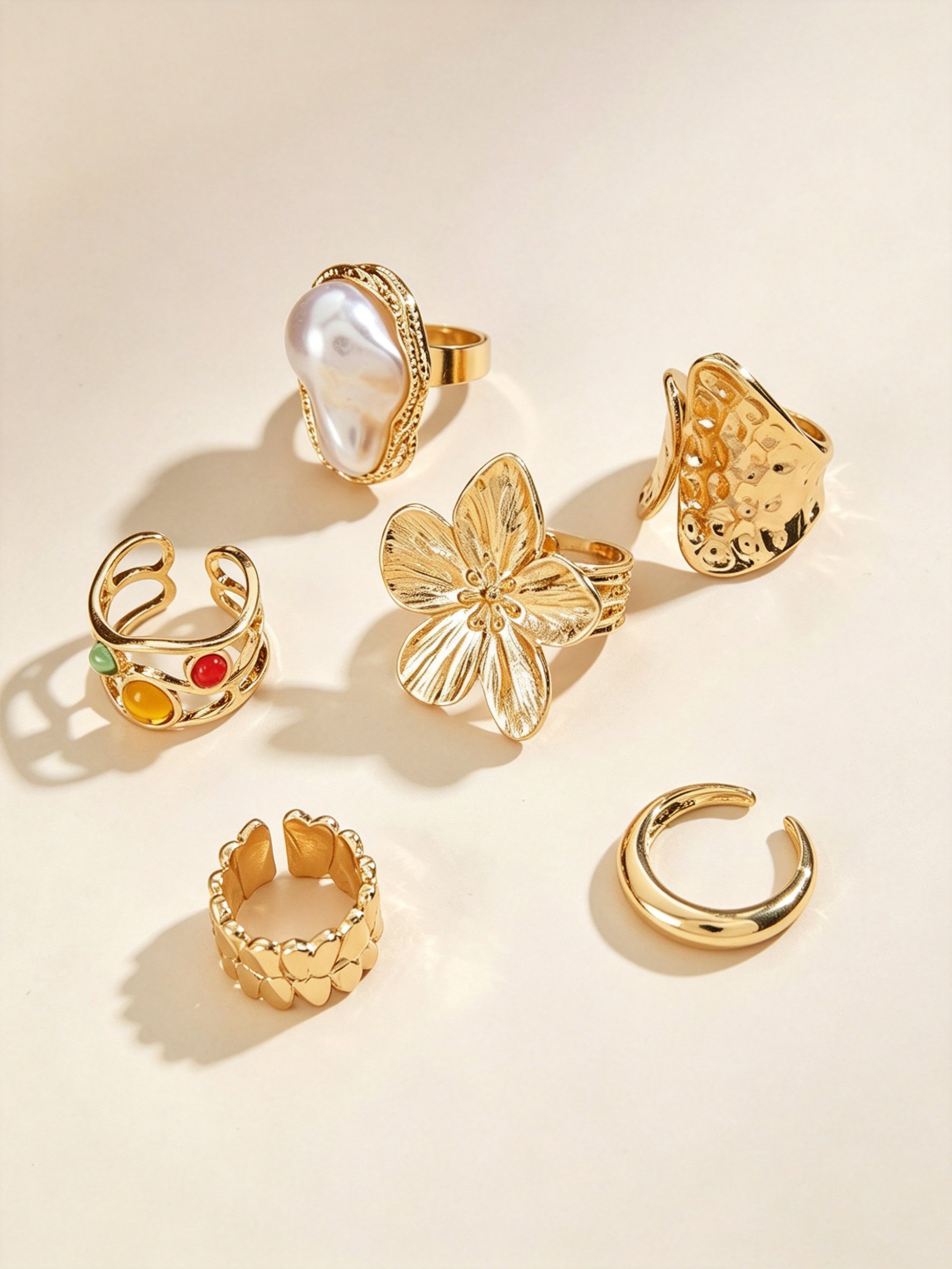 Gold Statement Ring Set