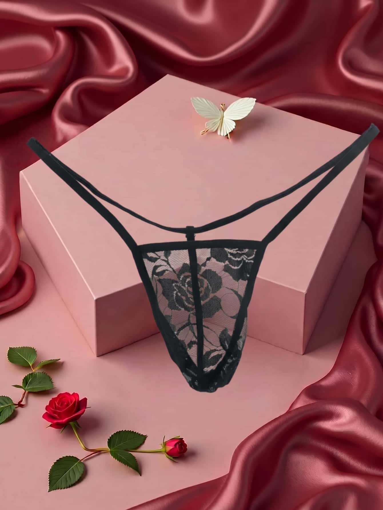 Men Black Lace Sheer Briefs