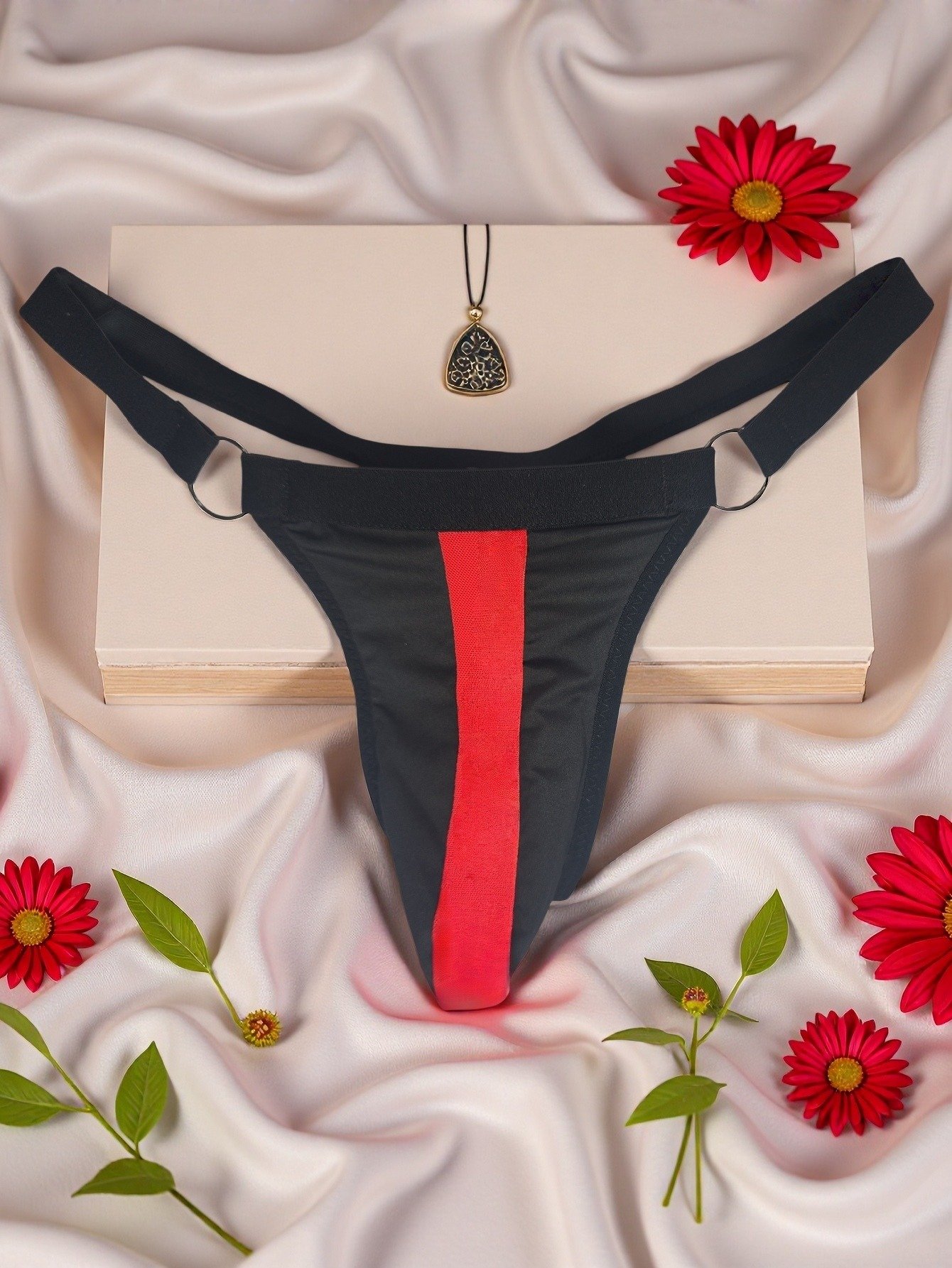 Men Black Briefs with Red Stripe
