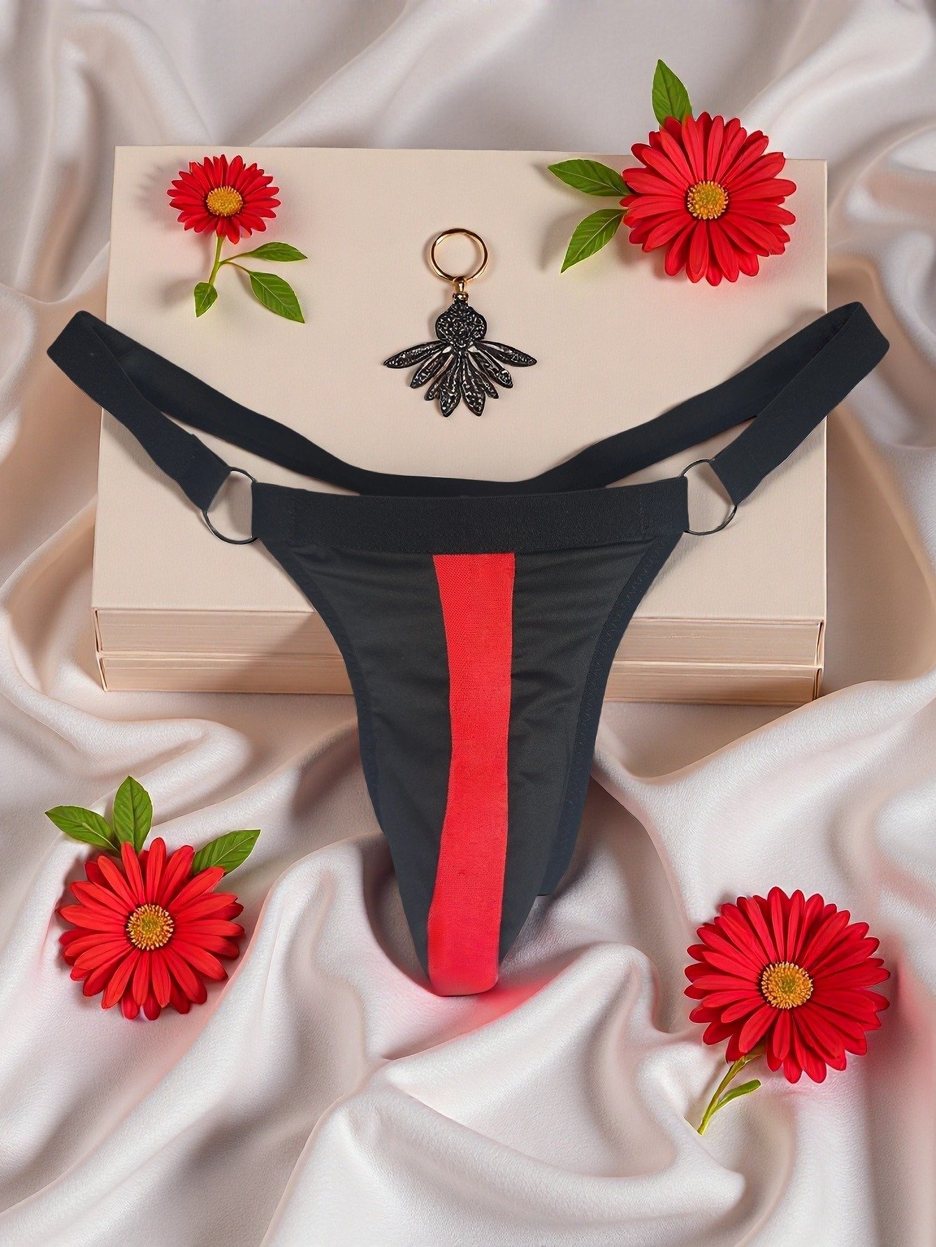 Men Black Briefs with Red Stripe