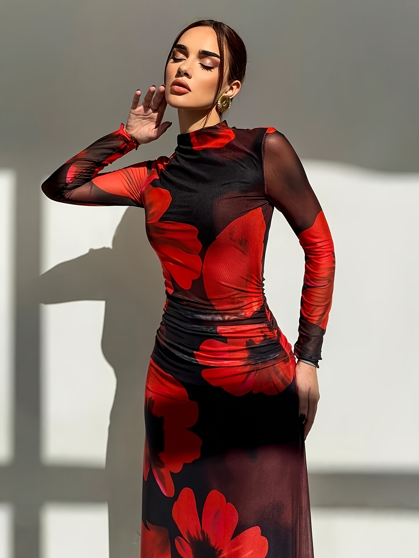 Multi Printed High Neck A-Line Ankle Length Dress