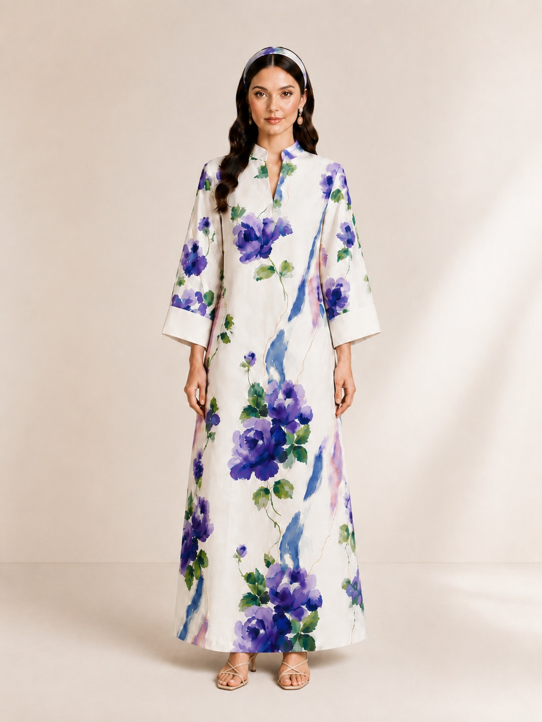 Multi-Color Floral Print Ankle-Length Jalabiya Dress