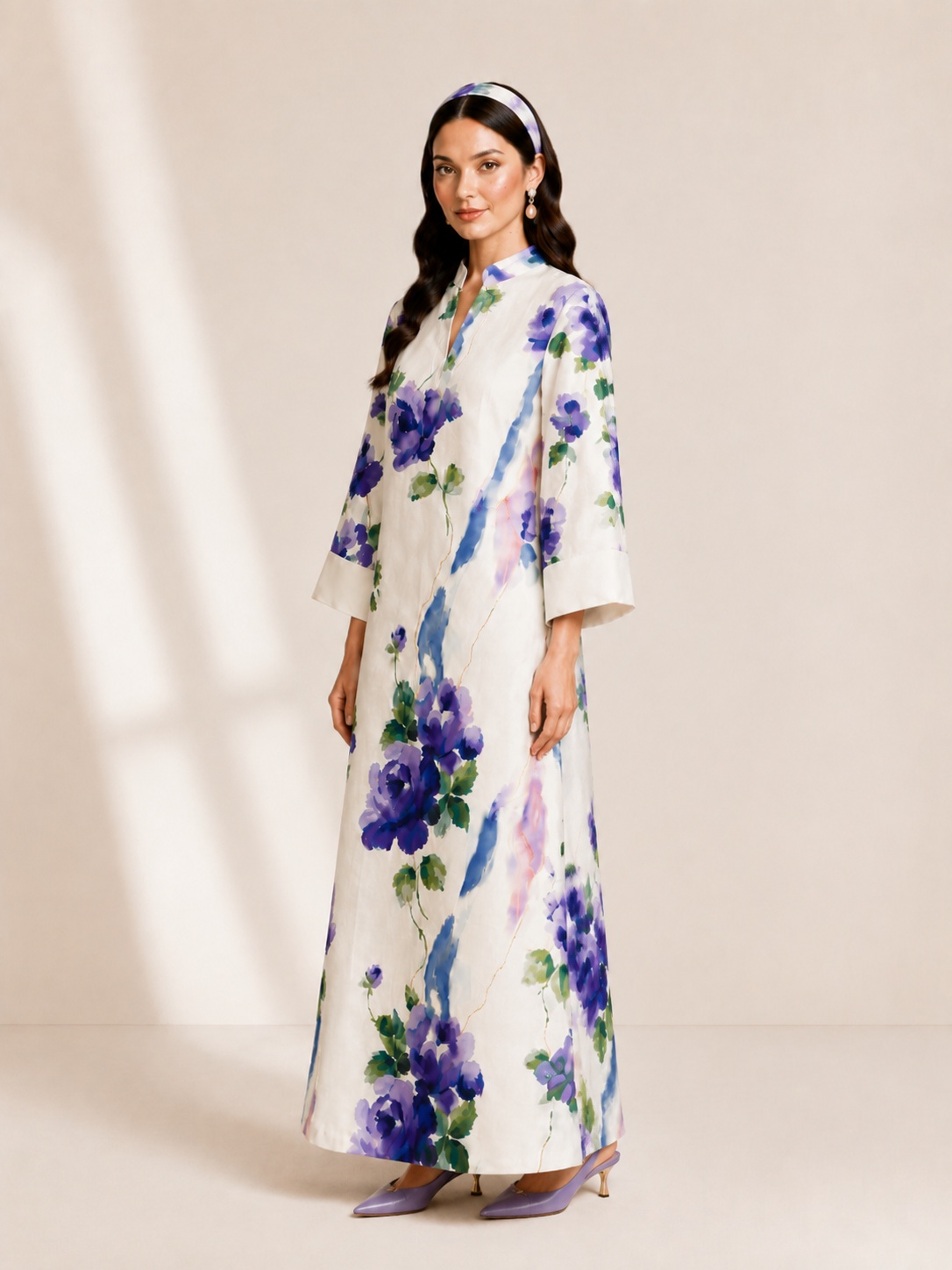 Multi-Color Floral Print Ankle-Length Jalabiya Dress