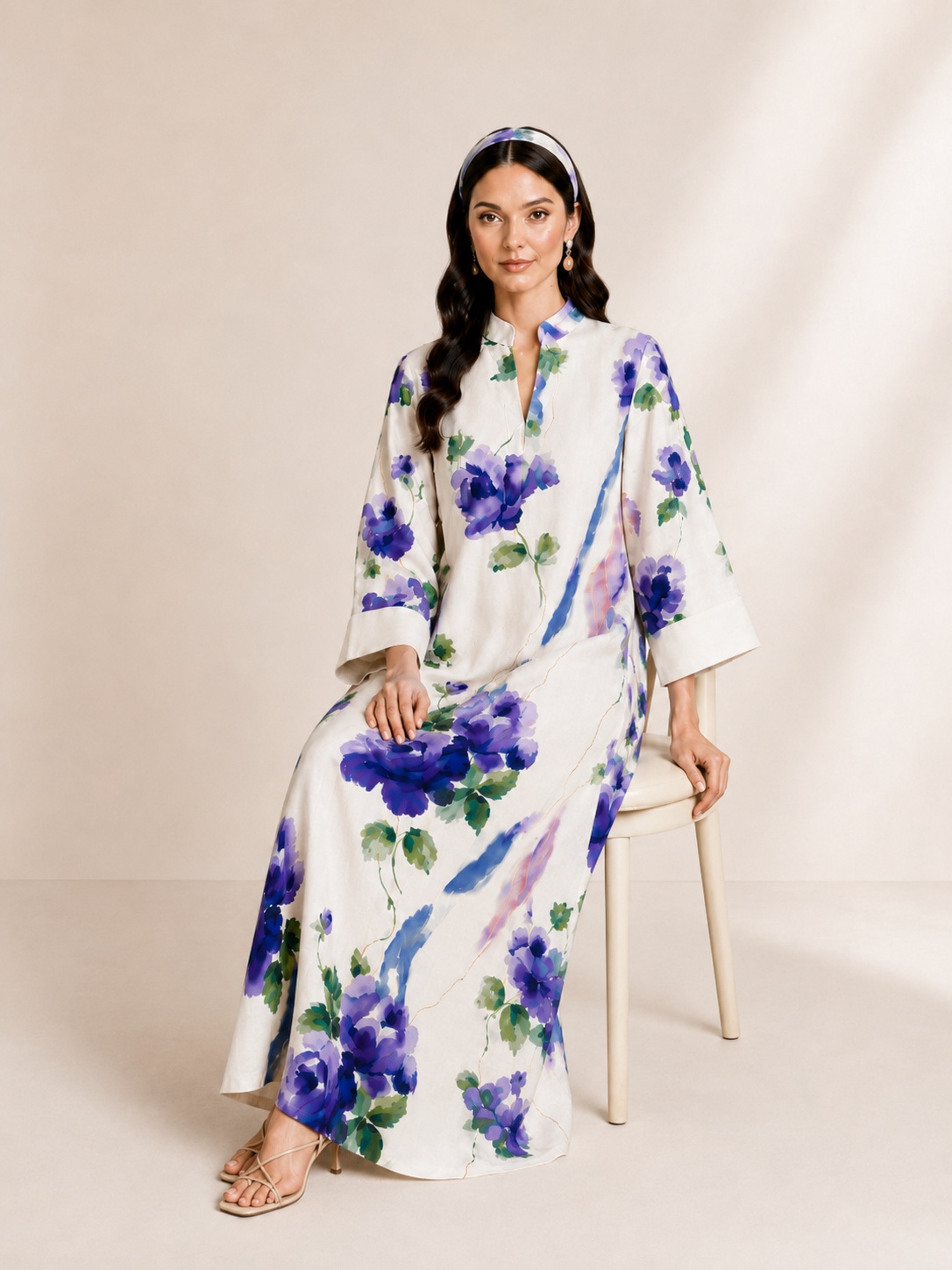 Multi-Color Floral Print Ankle-Length Jalabiya Dress