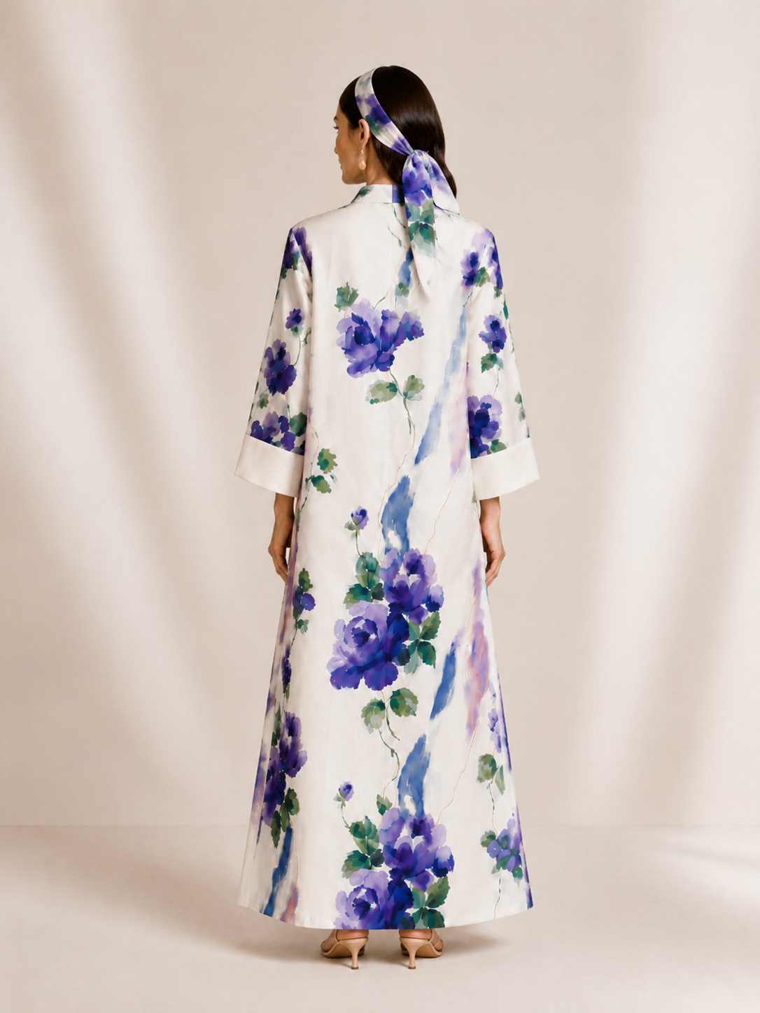 Multi-Color Floral Print Ankle-Length Jalabiya Dress