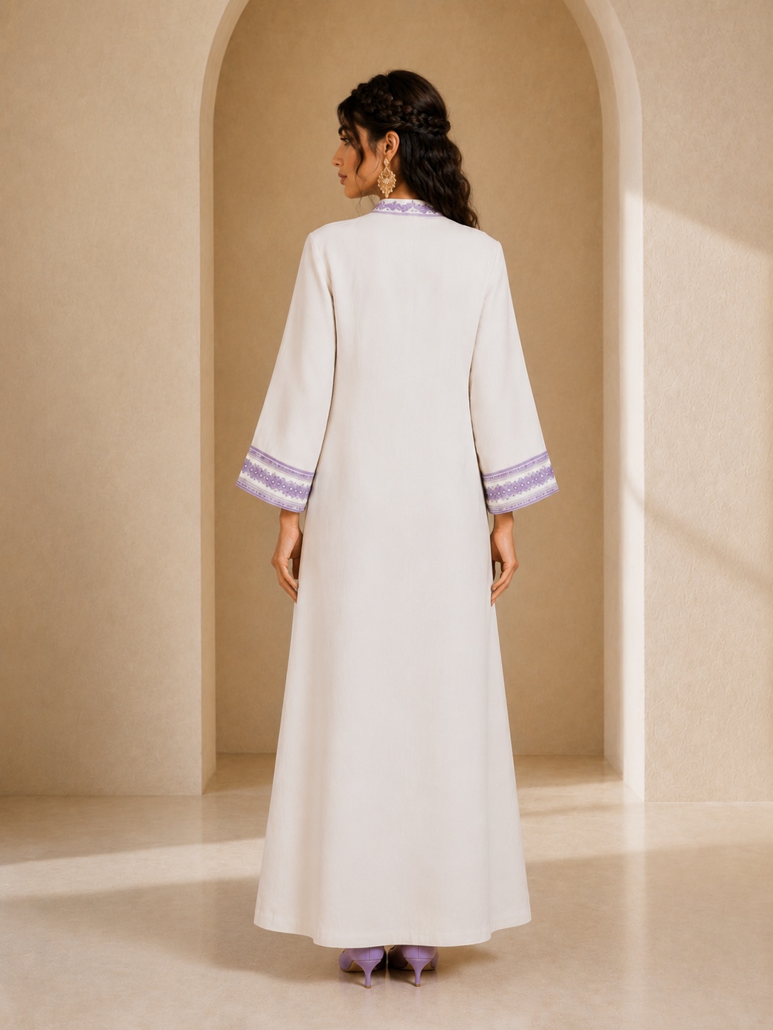Cream Contrast Print Jalabiya