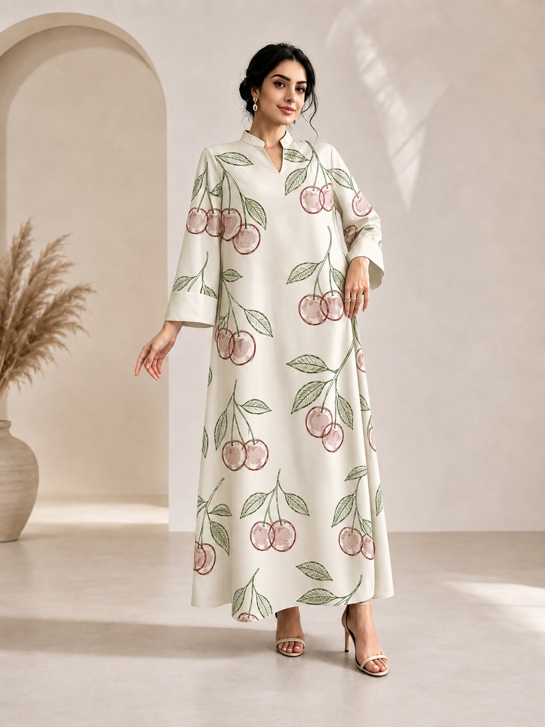 Beige Cherry Print Jalabiya