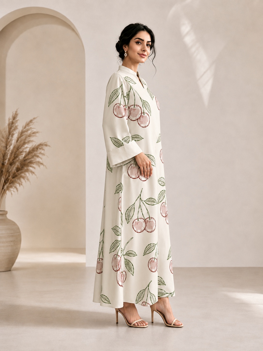 Beige Cherry Print Jalabiya