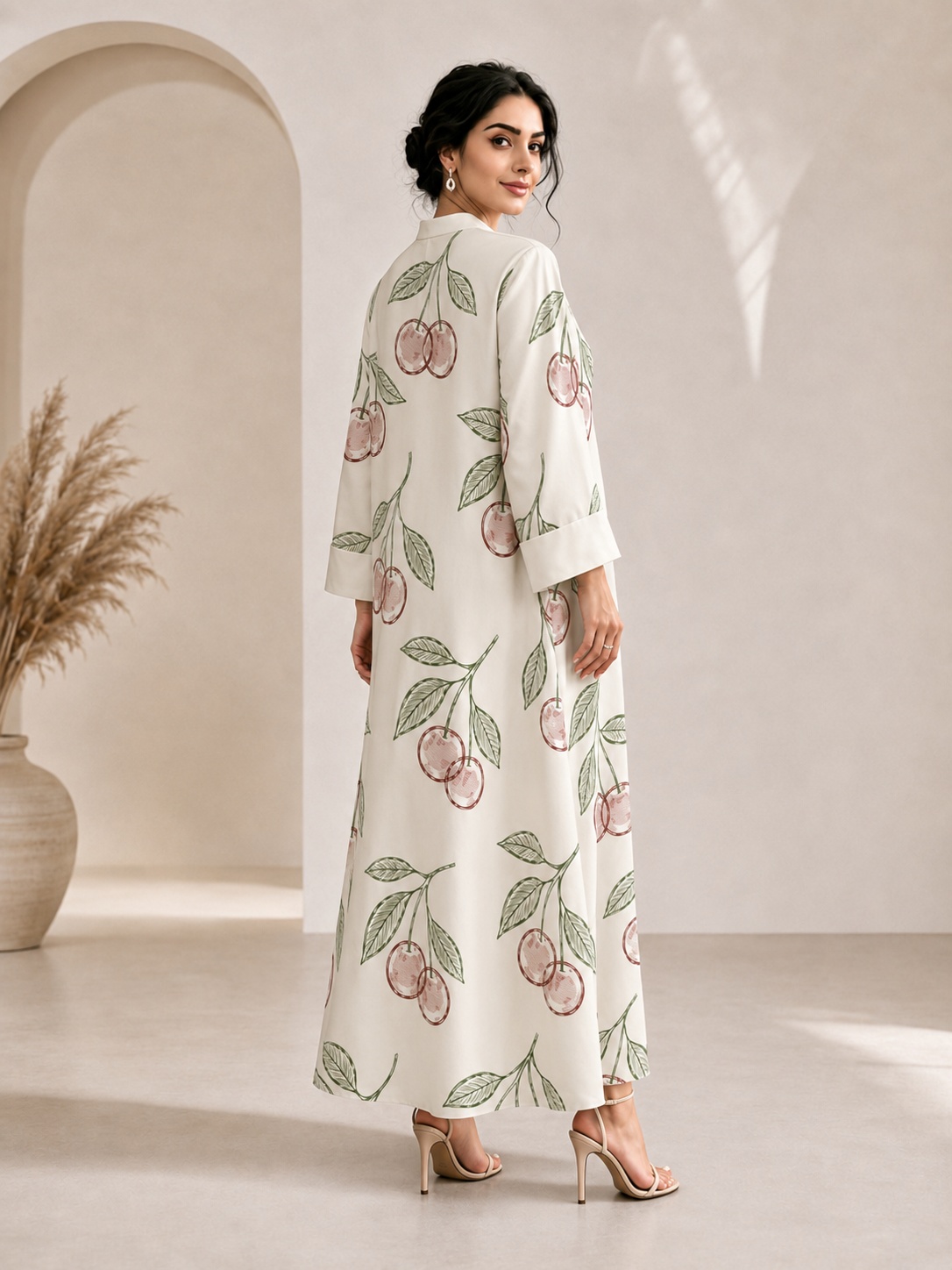 Beige Cherry Print Jalabiya