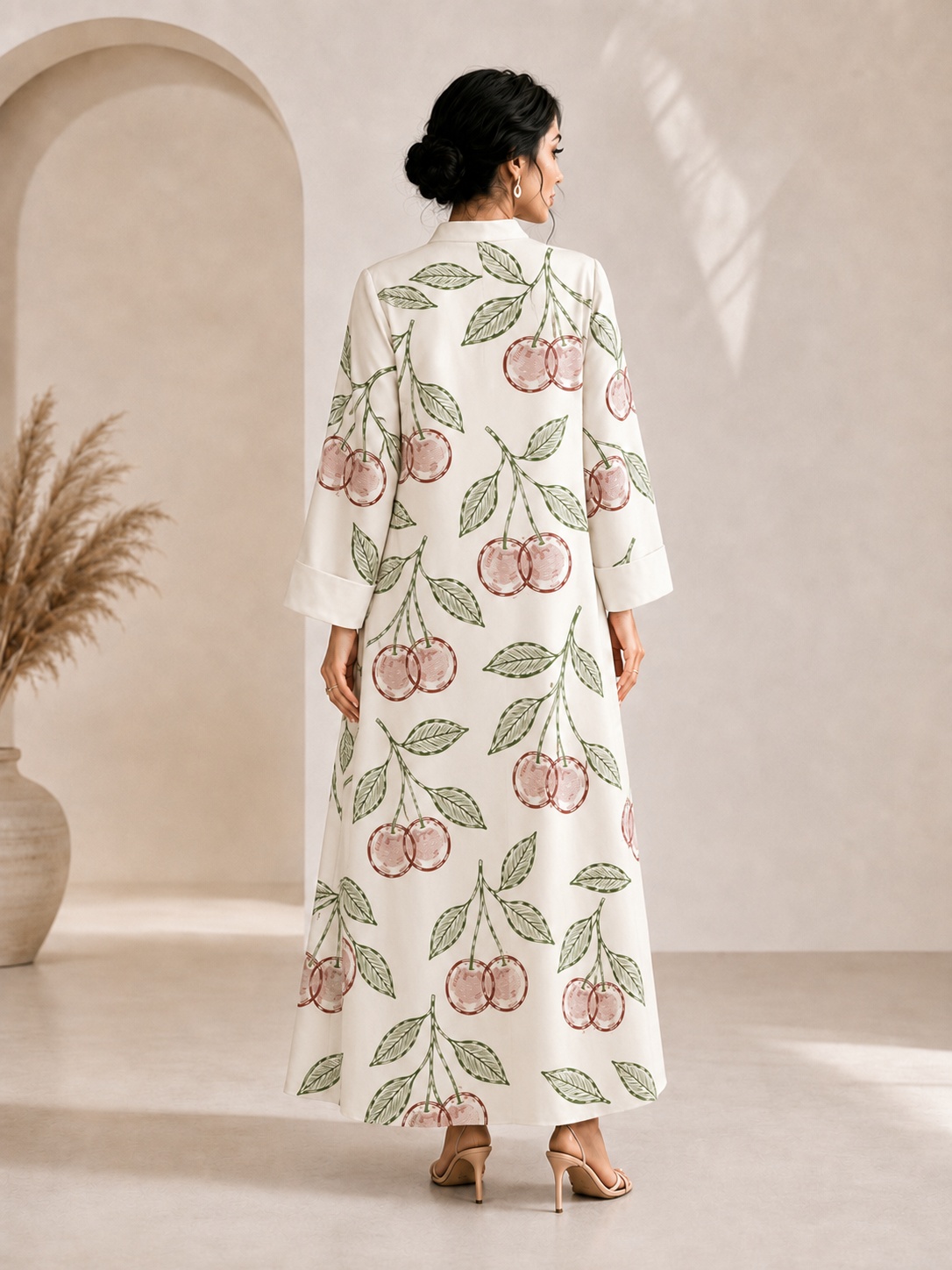 Beige Cherry Print Jalabiya