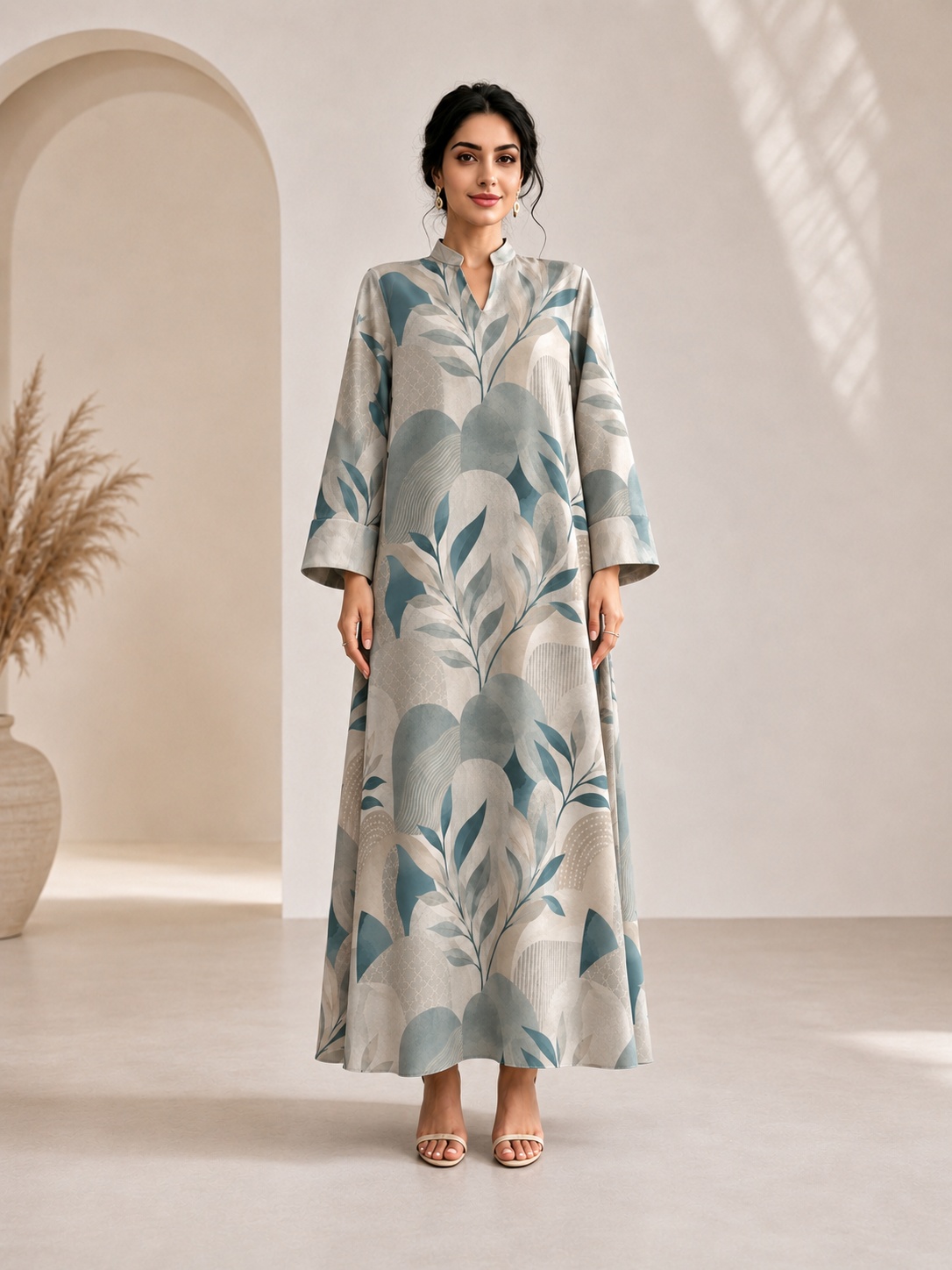 Blue Floral Ankle-Length Jalabiya
