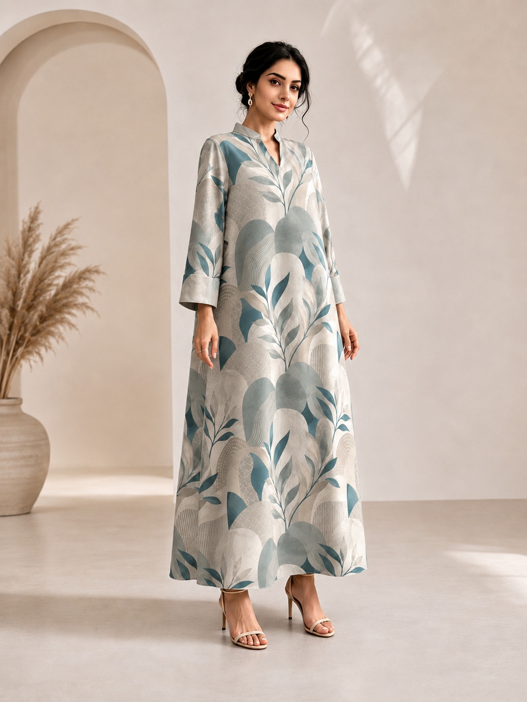 Blue Floral Ankle-Length Jalabiya