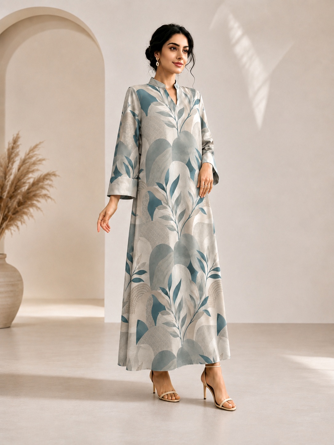 Blue Floral Ankle-Length Jalabiya