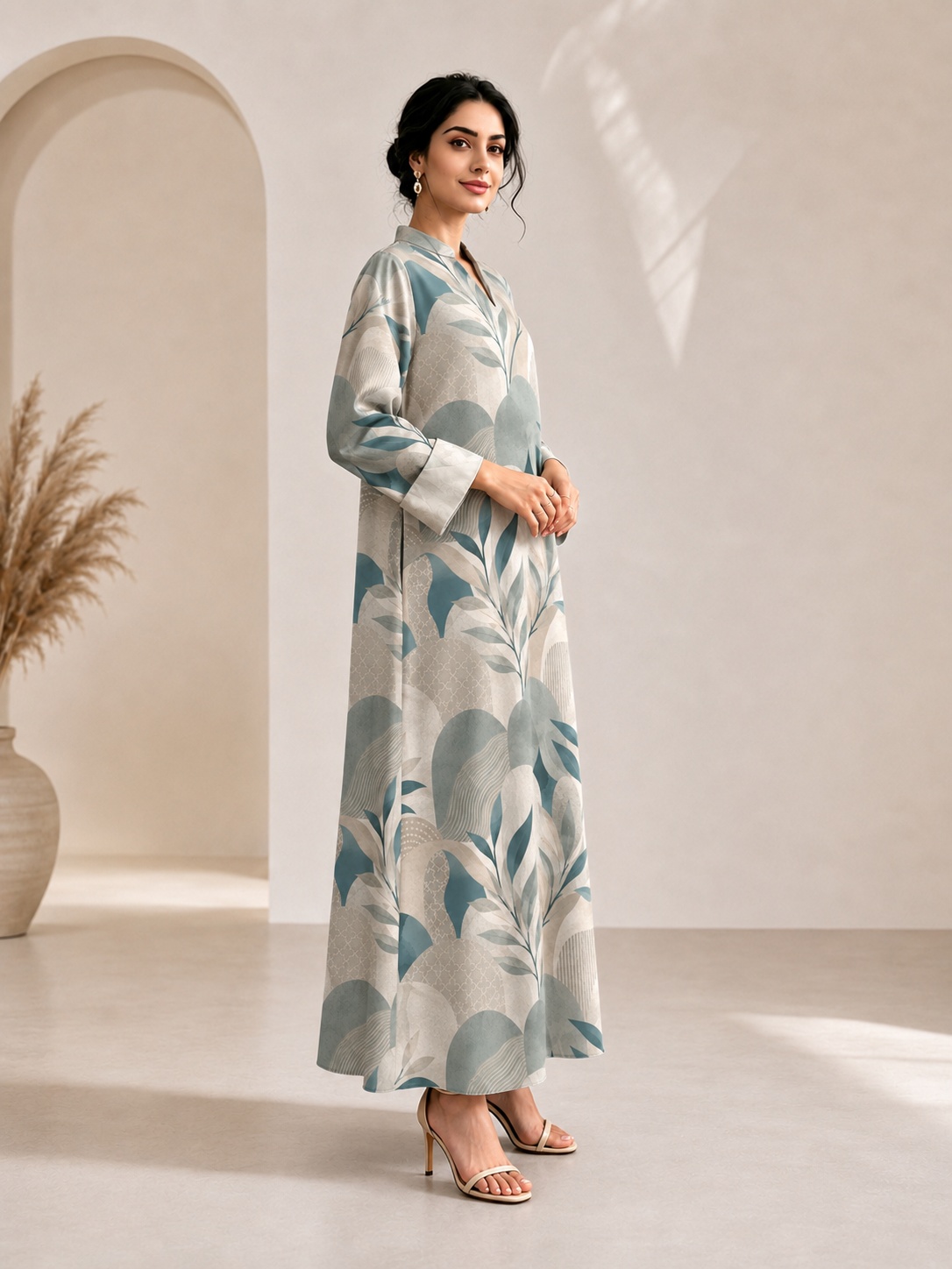 Blue Floral Ankle-Length Jalabiya